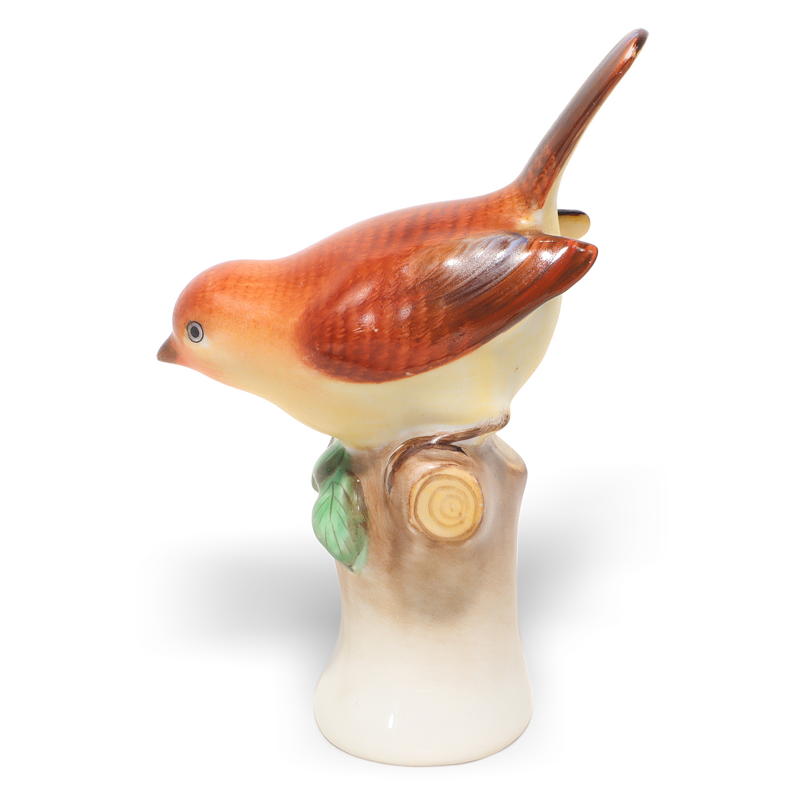 Thumbnail for Vintage Herend Figurine Wren On Branch - Porcelain Bird Statue