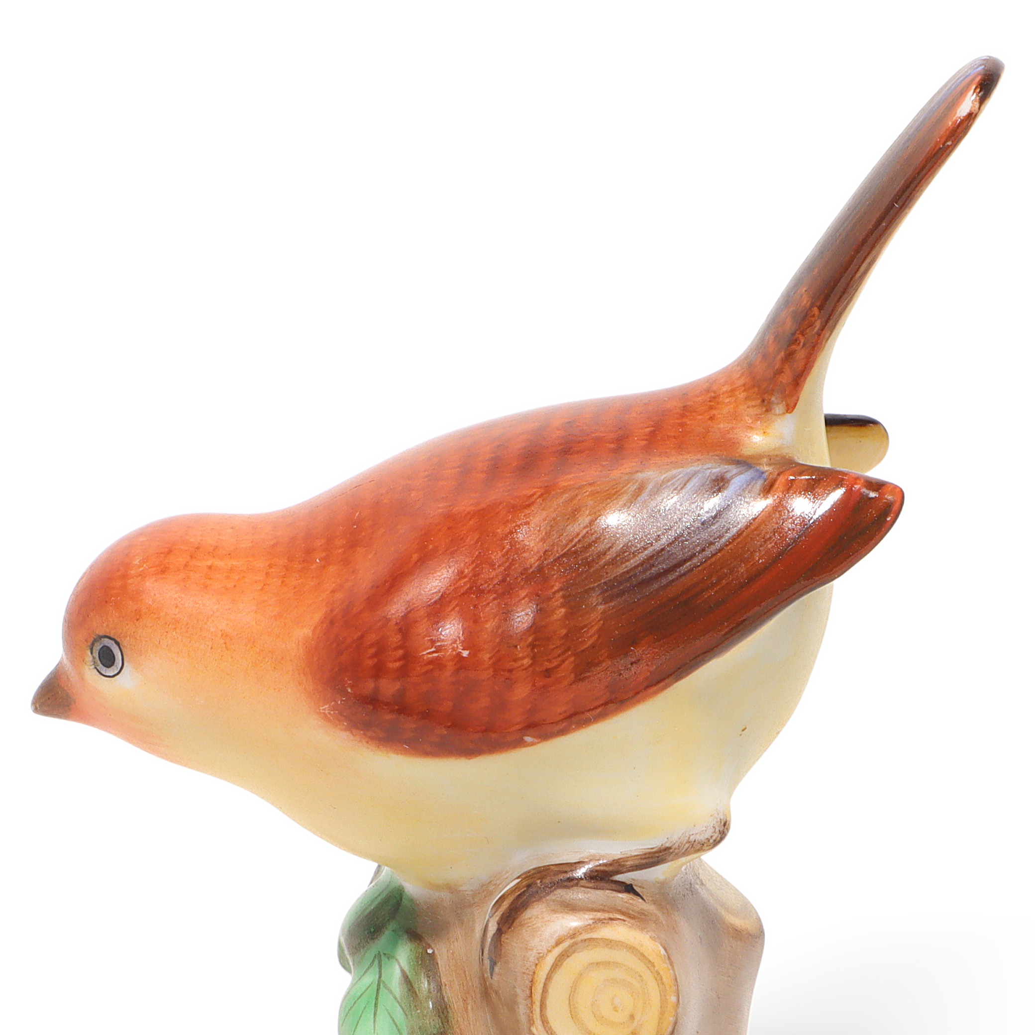 Thumbnail for Vintage Herend Figurine Wren On Branch - Porcelain Bird Statue