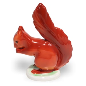 Hollohaza porcelain squirrel figurine close up, vintage collectible animal statue, hand-painted ceramic decor