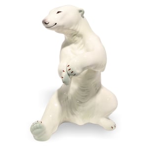 Aquincum polar bear porcelain figurine vintage collectible white ceramic bear statue