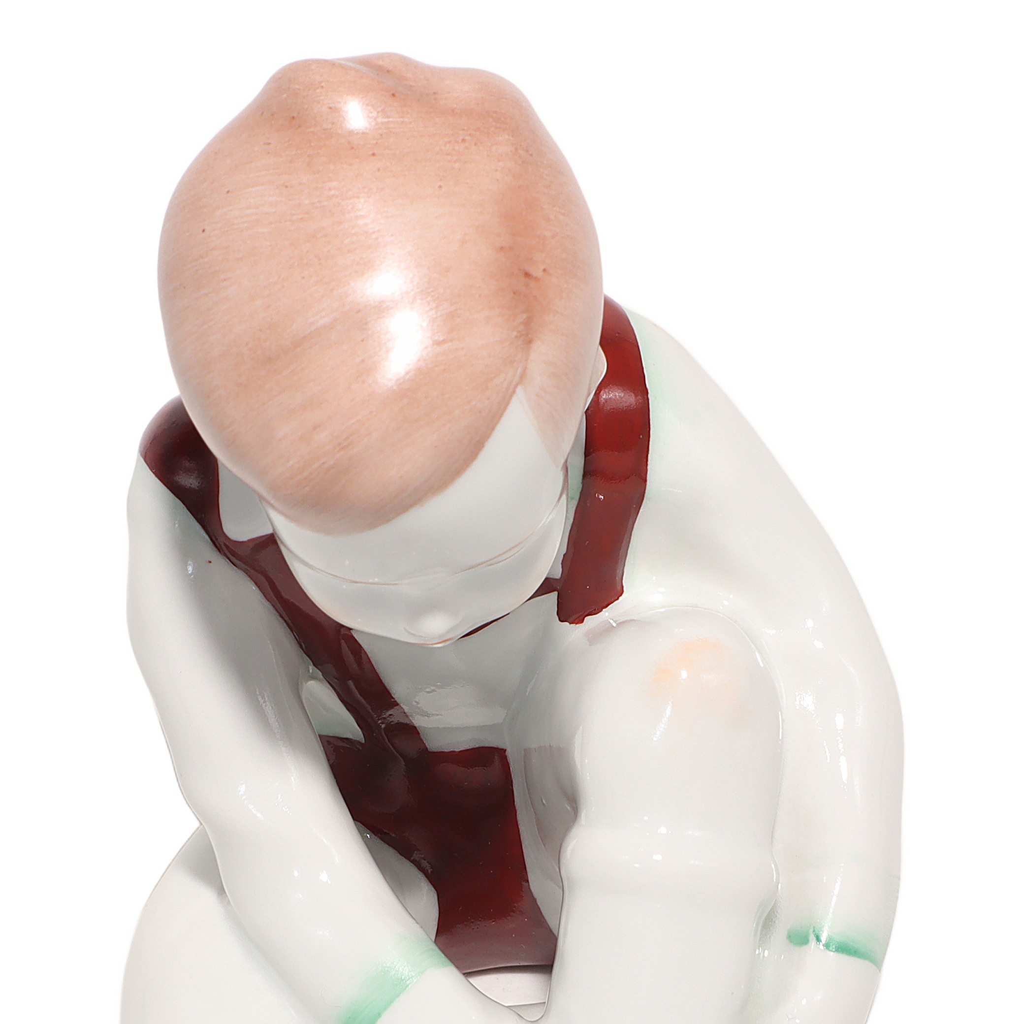 Thumbnail for Porcelain Figurine Boy Tying Shoe - Vintage Aquincum Hungary