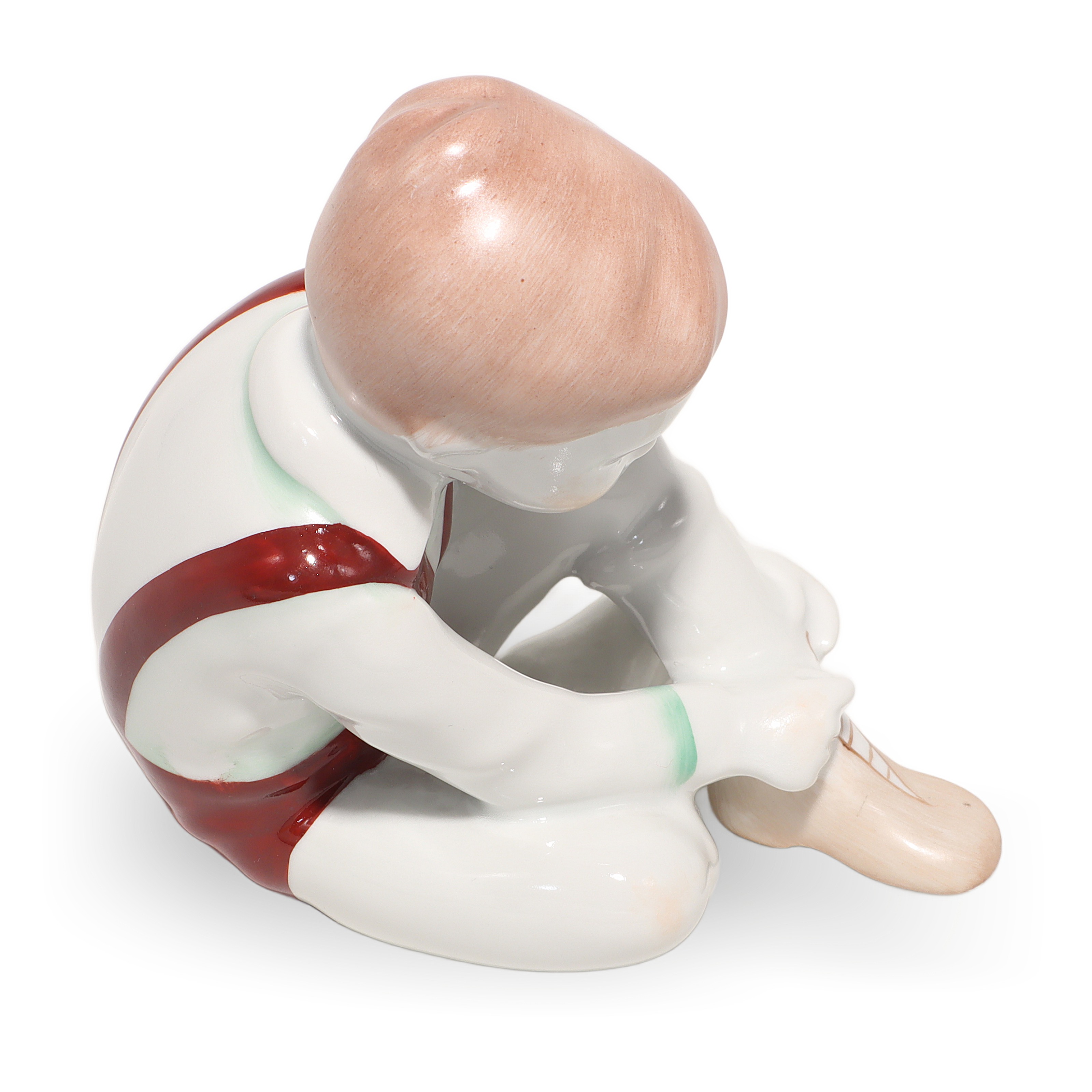 Thumbnail for Porcelain Figurine Boy Tying Shoe - Vintage Aquincum Hungary