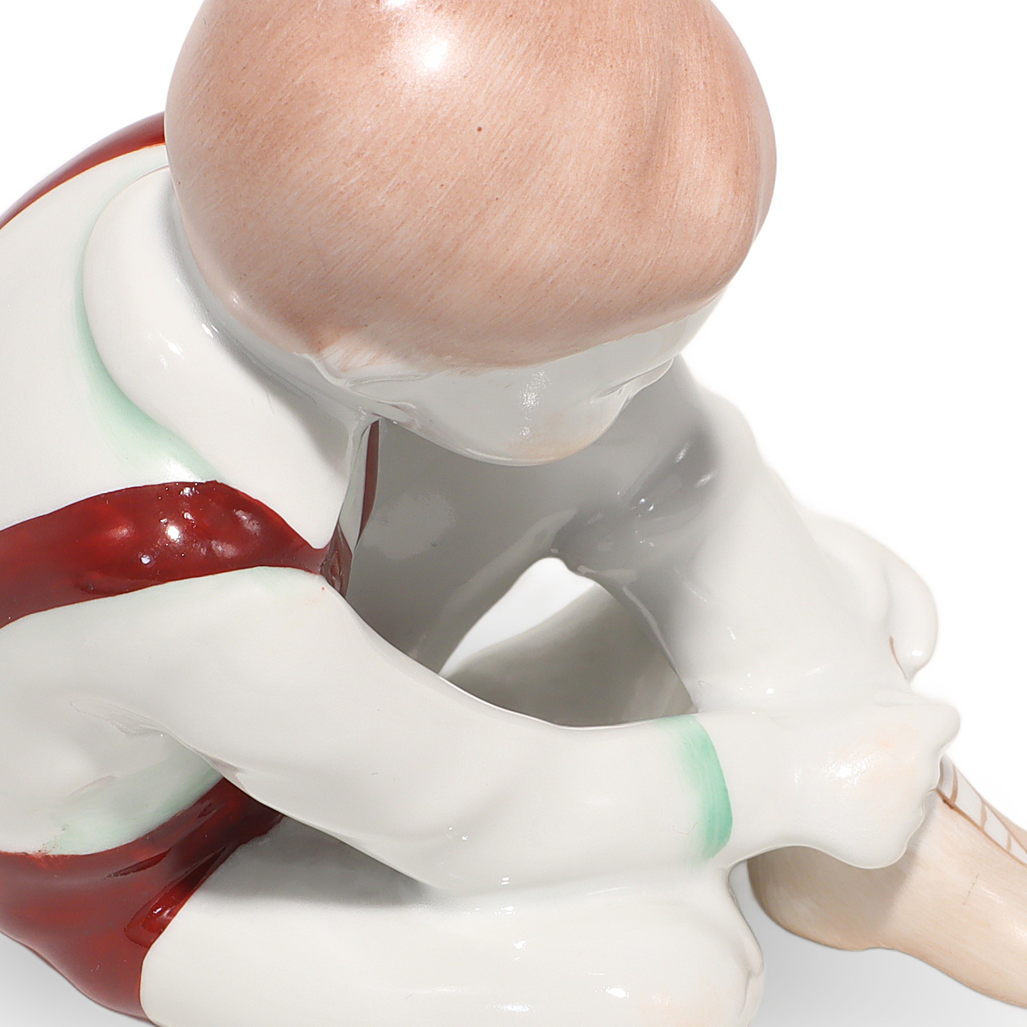 Thumbnail for Porcelain Figurine Boy Tying Shoe - Vintage Aquincum Hungary