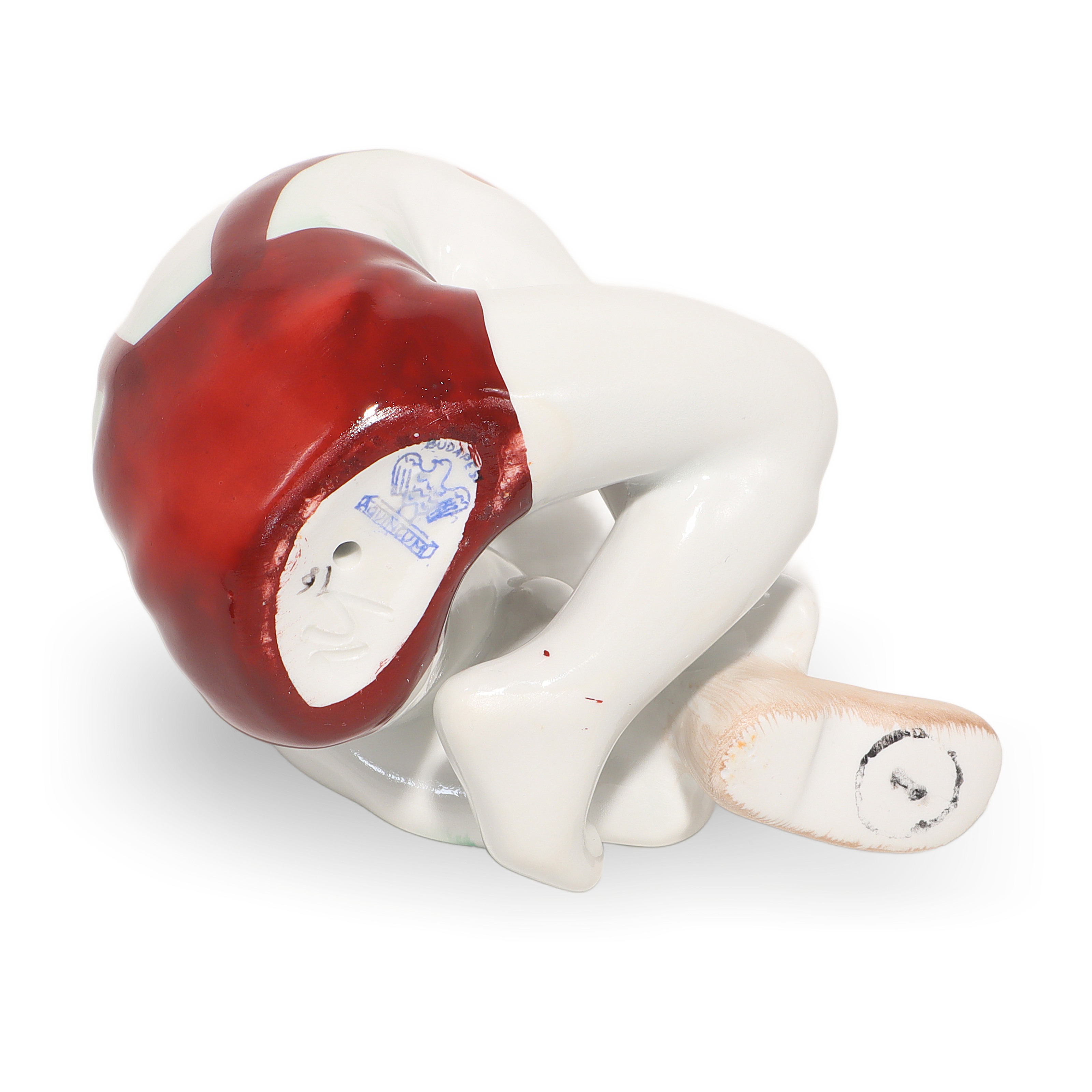 Thumbnail for Porcelain Figurine Boy Tying Shoe - Vintage Aquincum Hungary