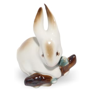 Zsolnay Porcelain Rabbit Figurine - Vintage Bunny Statuette