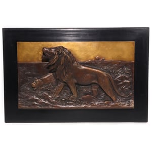 Hunting Lions Bronze Relief - 3d Effect Art Deco Wall Art