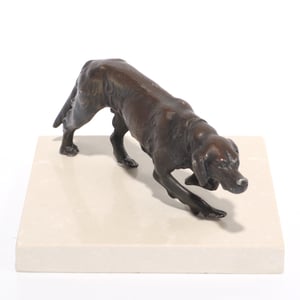 Bronze Dog Statue - Art Deco Hunting Dog Figurine Solid Metal