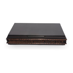 Bronze cigarette box Art Deco style with copper spiral pattern, vintage collectible detailed close up