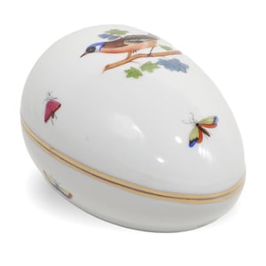 Herend Rothschild Bird porcelain egg trinket box with hand painted bird and butterfly design