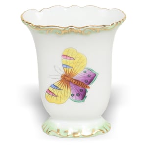Herend porcelain vase Queen Victoria pattern with hand painted butterfly motif, collectible fine china decorative vase