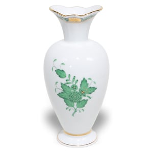 Herend porcelain vase with hand-painted green floral design and gold rim, vintage collectible home decor