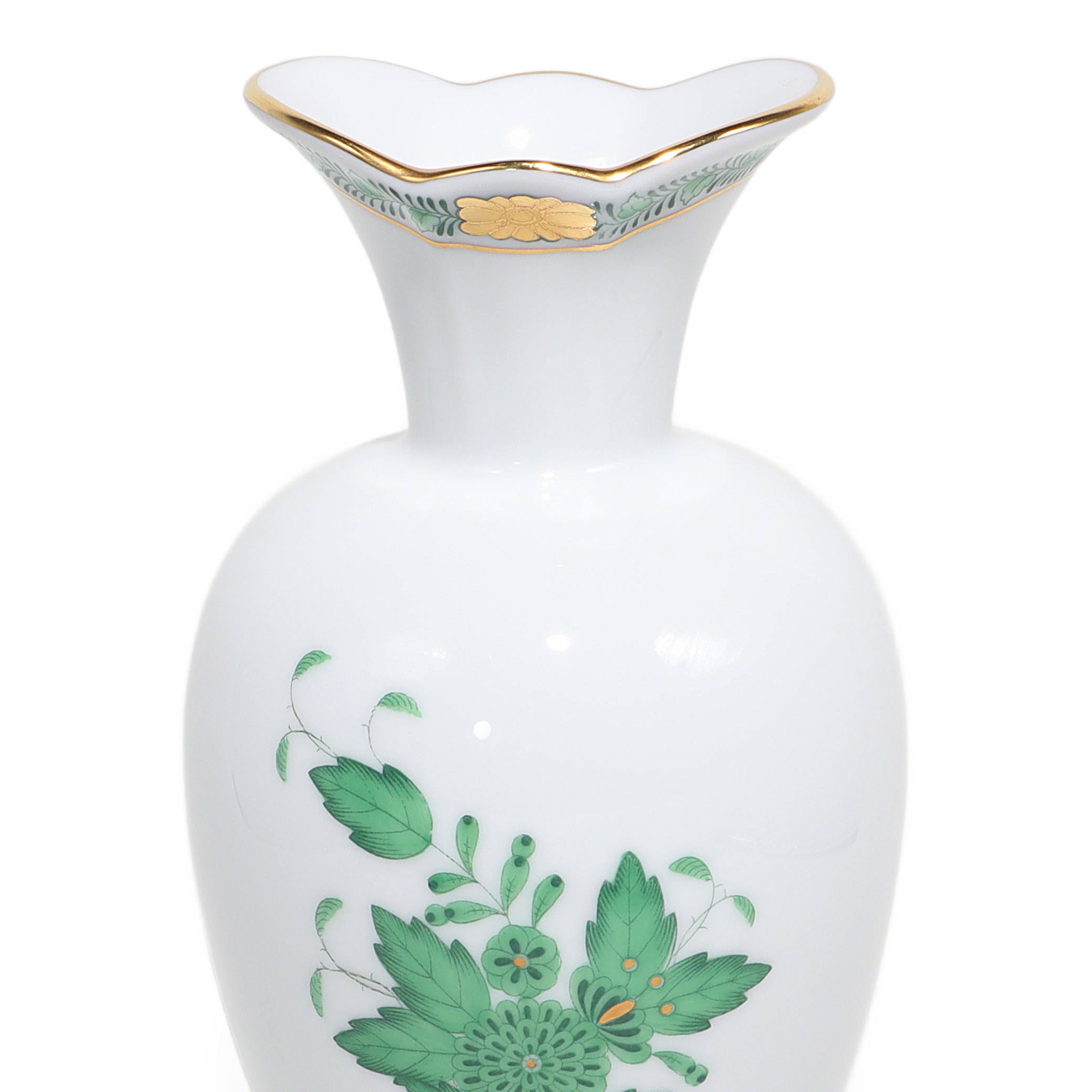 Thumbnail for Vintage Herend Porcelain Vase - Chinese Bouquet Green Apponyi Floral Pattern Gold Rim