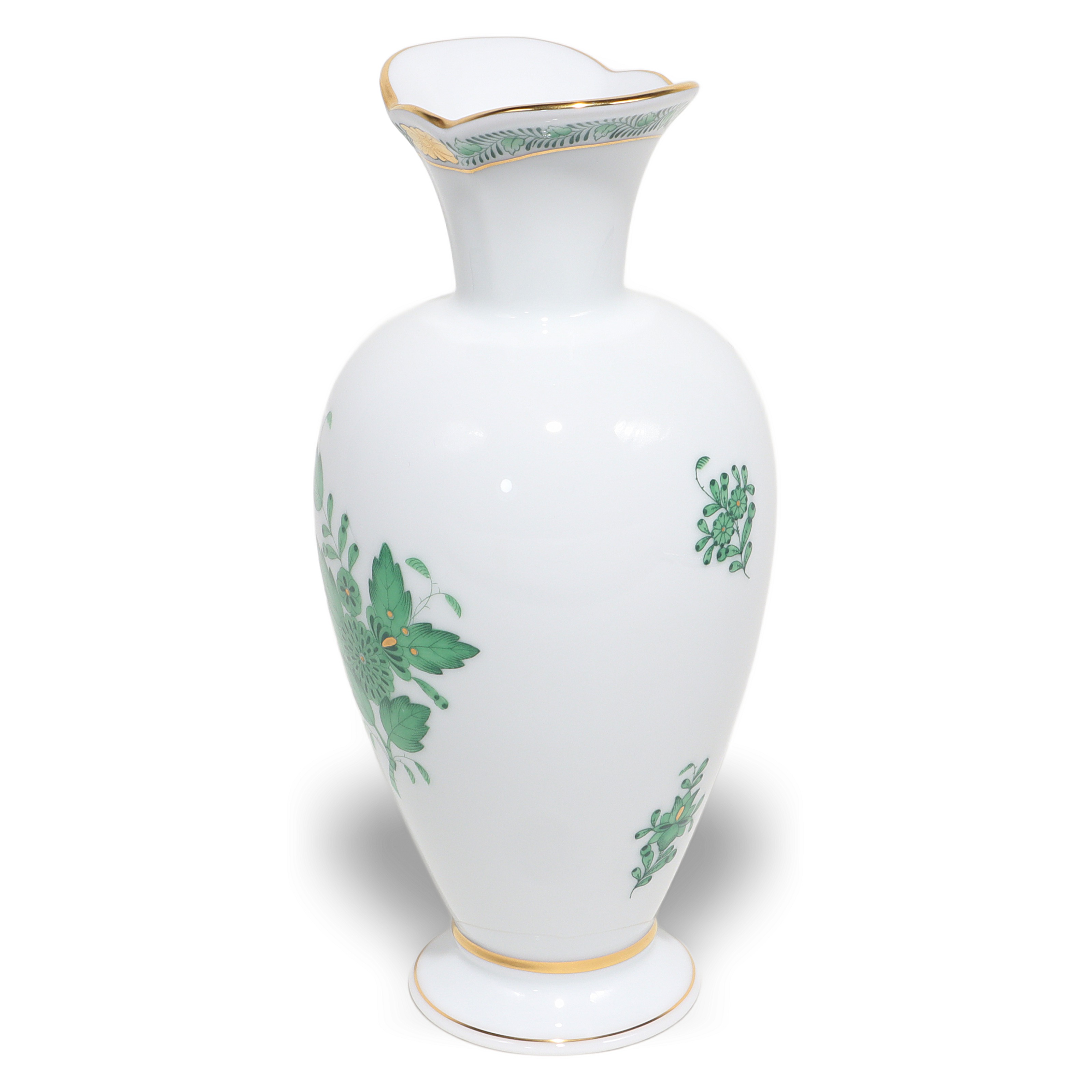 Thumbnail for Vintage Herend Porcelain Vase - Chinese Bouquet Green Apponyi Floral Pattern Gold Rim