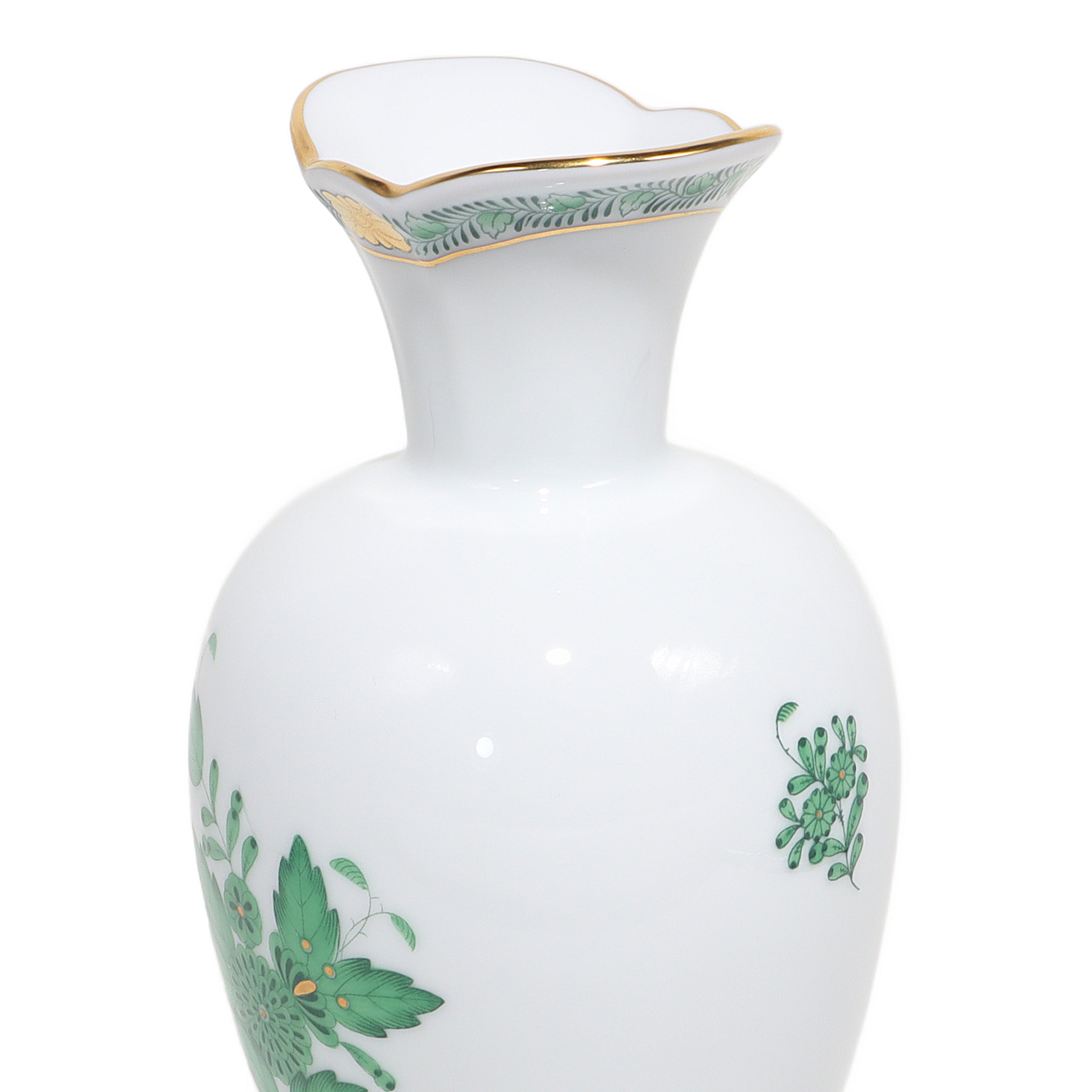 Thumbnail for Vintage Herend Porcelain Vase - Chinese Bouquet Green Apponyi Floral Pattern Gold Rim