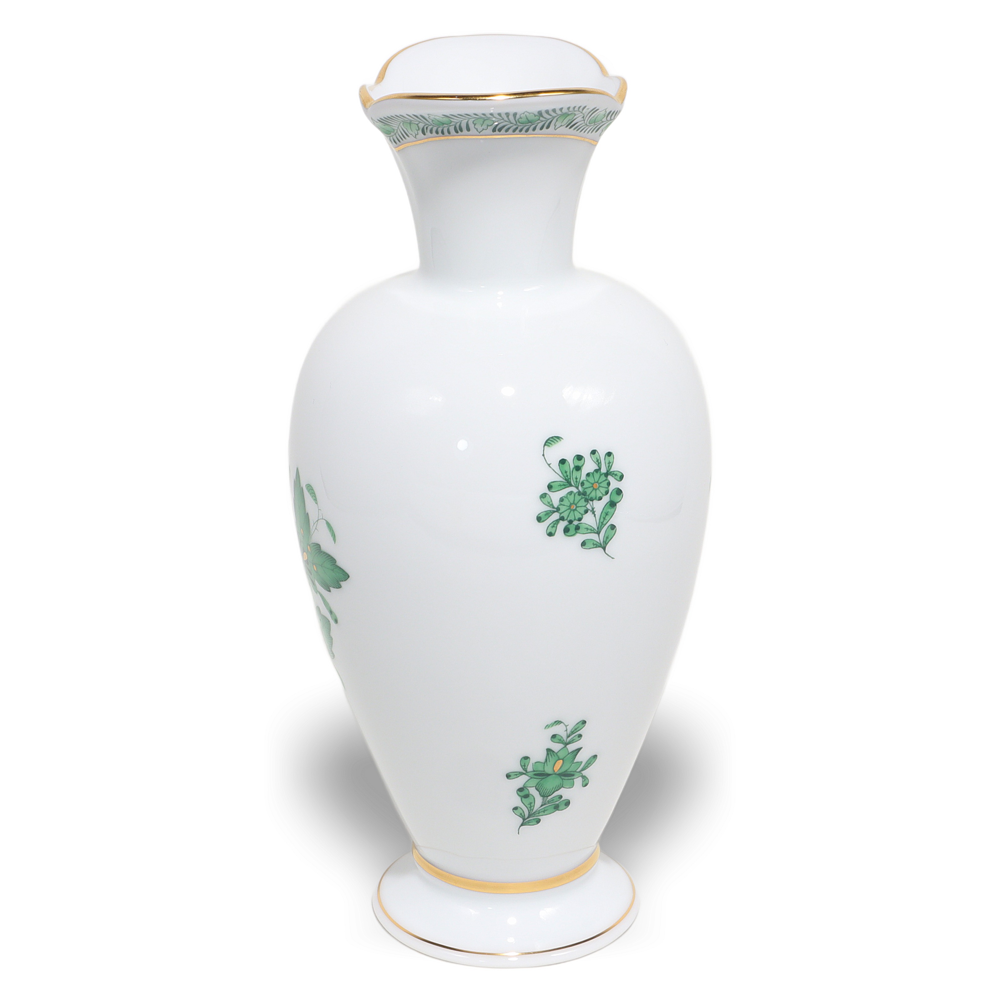 Thumbnail for Vintage Herend Porcelain Vase - Chinese Bouquet Green Apponyi Floral Pattern Gold Rim