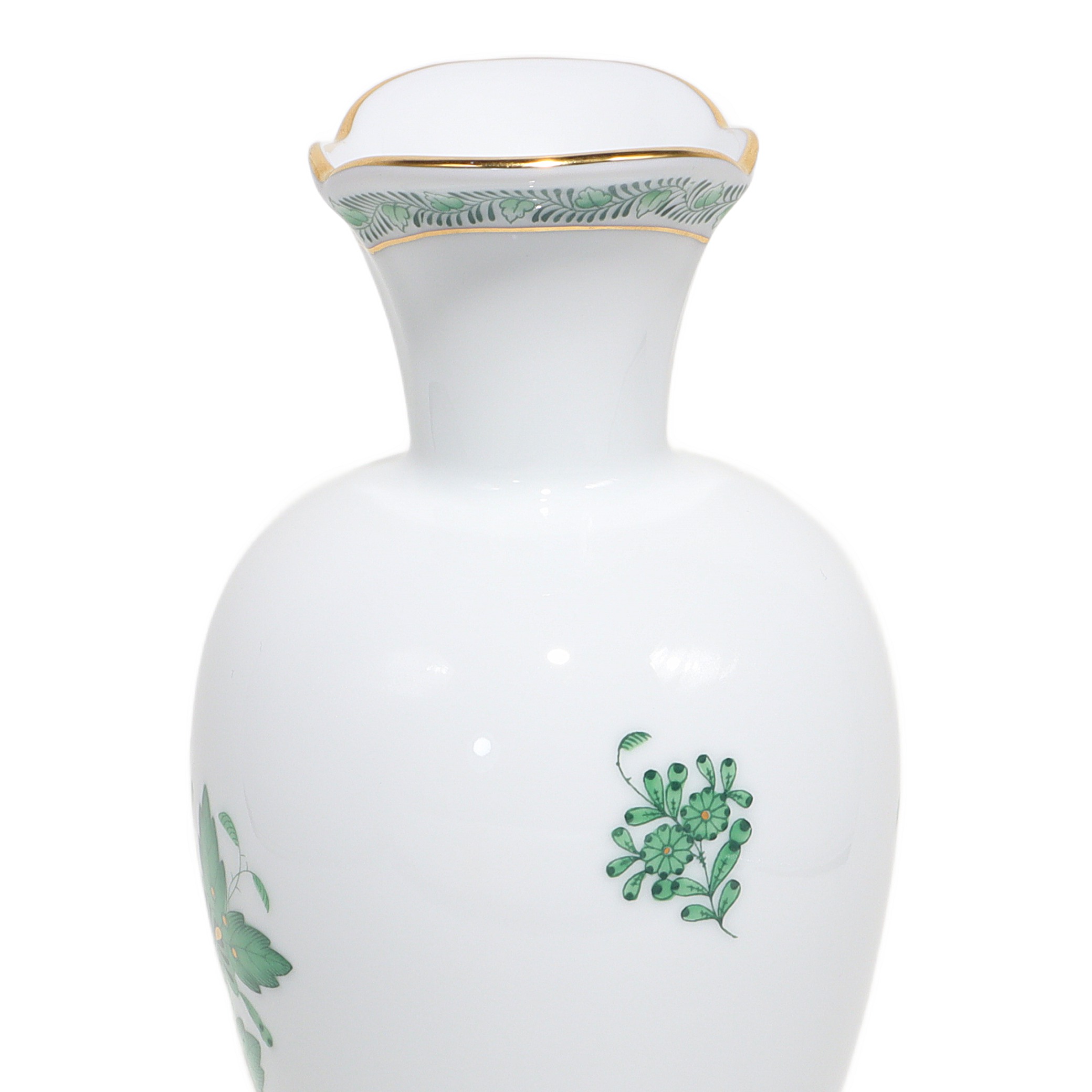 Thumbnail for Vintage Herend Porcelain Vase - Chinese Bouquet Green Apponyi Floral Pattern Gold Rim