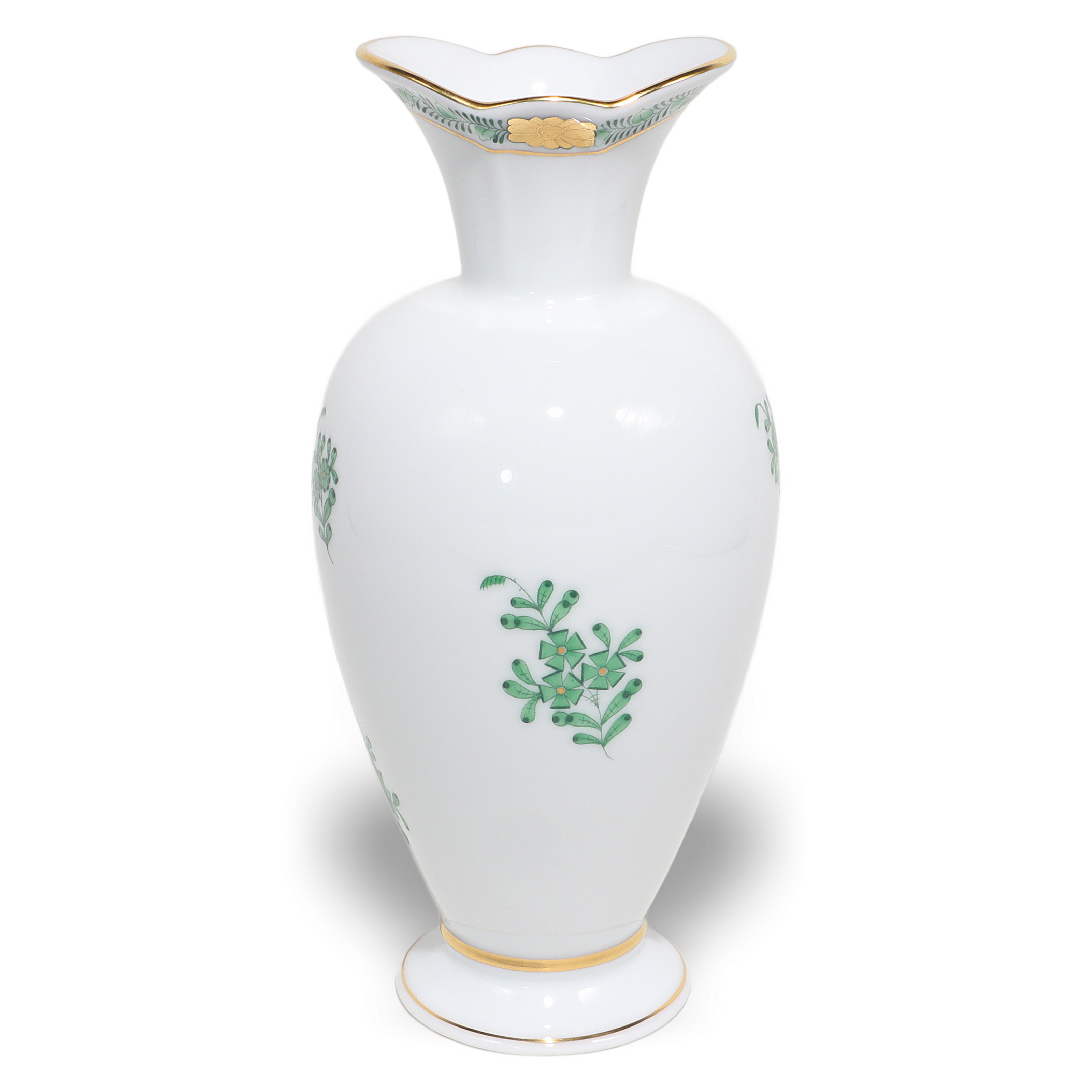 Thumbnail for Vintage Herend Porcelain Vase - Chinese Bouquet Green Apponyi Floral Pattern Gold Rim