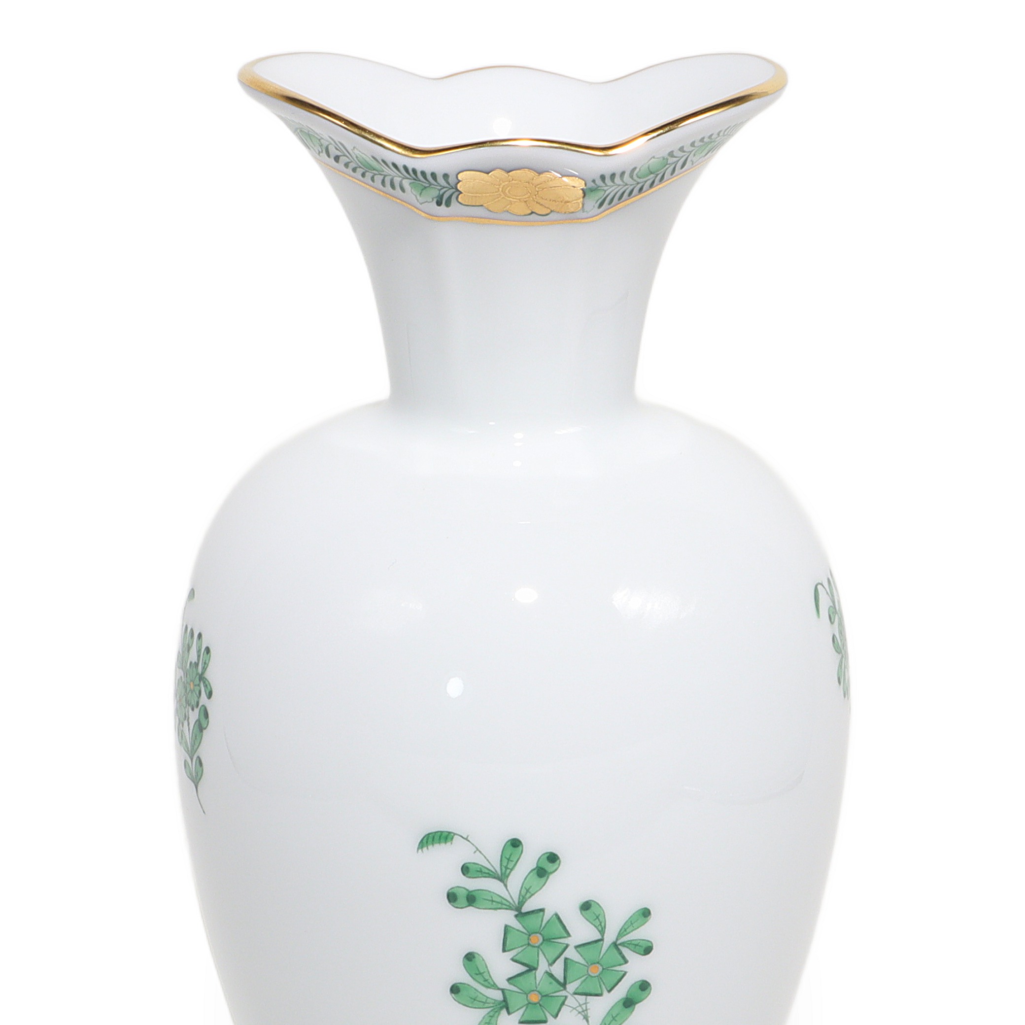 Thumbnail for Vintage Herend Porcelain Vase - Chinese Bouquet Green Apponyi Floral Pattern Gold Rim
