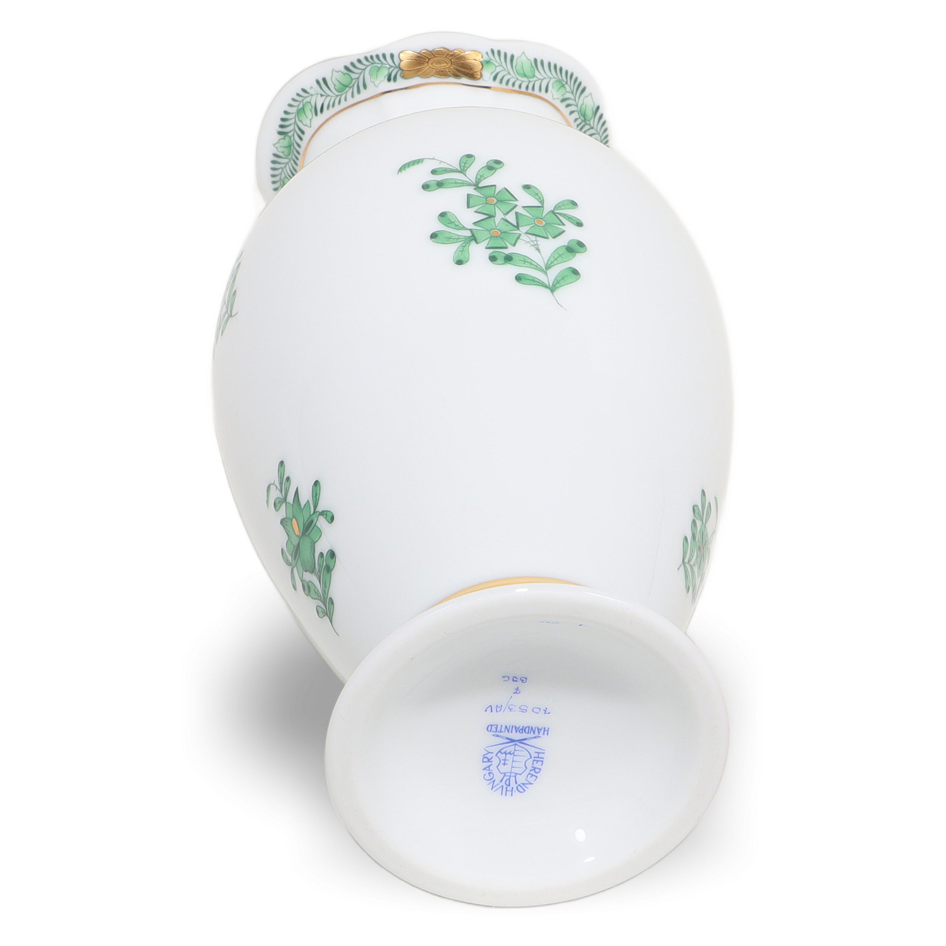 Thumbnail for Vintage Herend Porcelain Vase - Chinese Bouquet Green Apponyi Floral Pattern Gold Rim