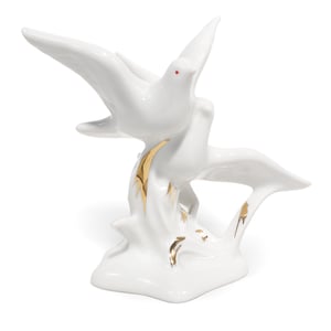 Art Deco porcelain dove figurine white and gold ceramic bird sculpture vintage home decor
