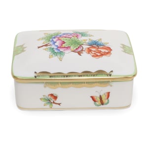Art Nouveau decor box porcelain floral butterfly design gold trim rectangular collectible