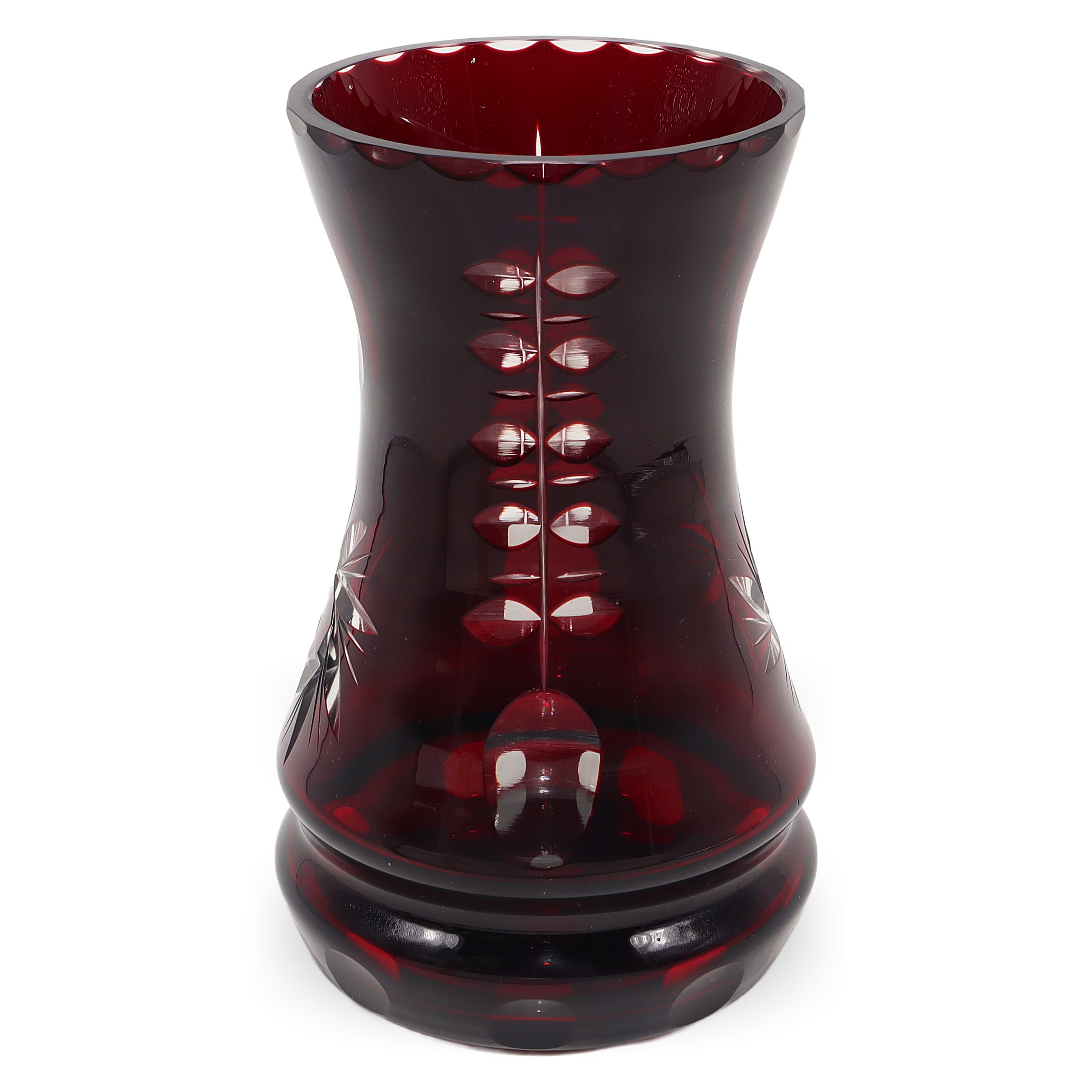 Ruby Red Crystal Vase Elegant Cut Glass Decor Crystal vase ruby red cut glass decorative centerpiece for home or office