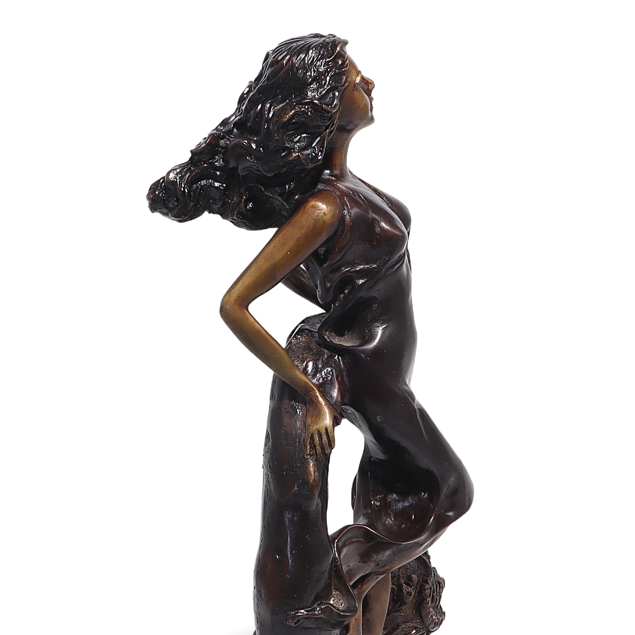 bronze art nouveau scorpio sign statue close up, elegant female figure decorative zodiac decor