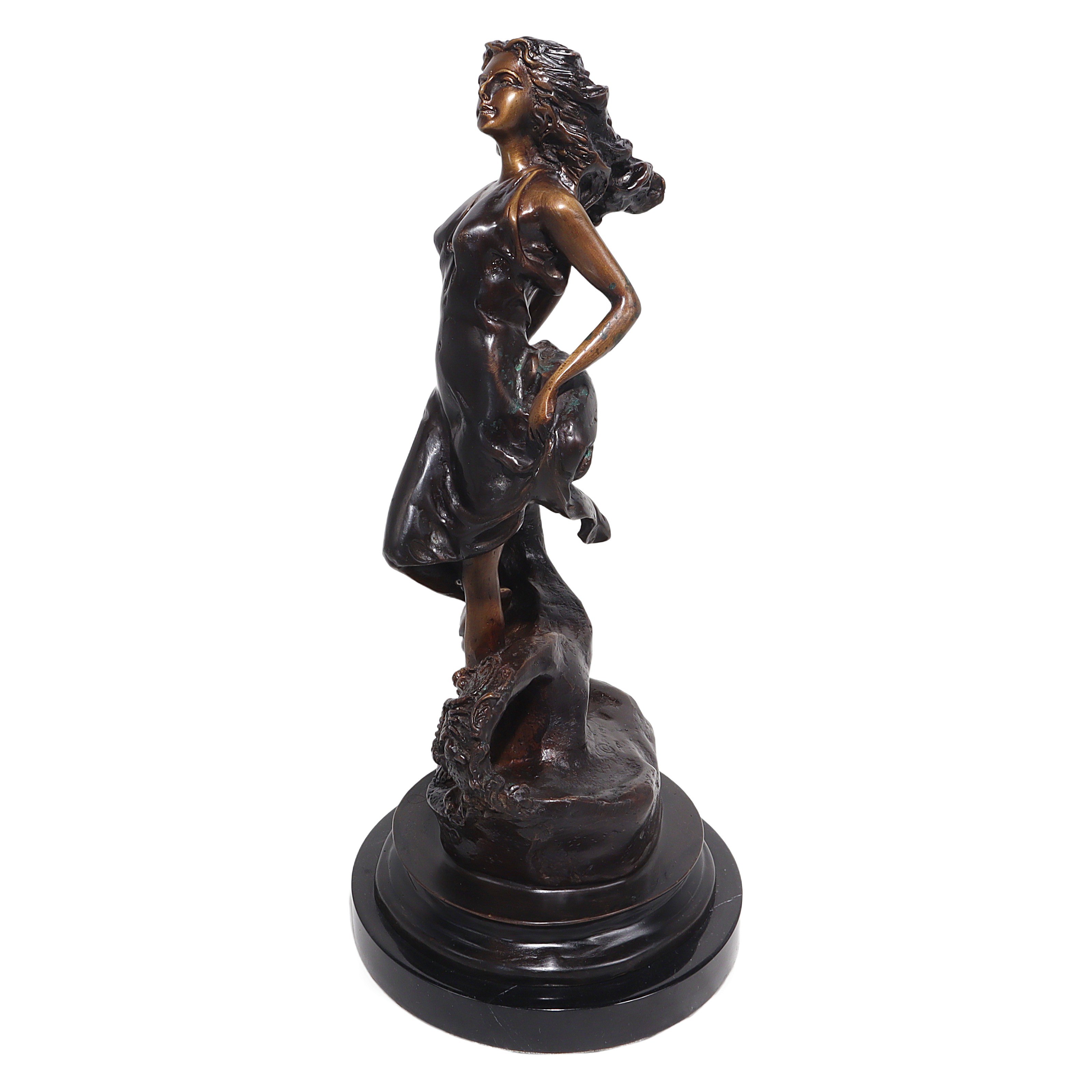 Bronze Art Nouveau Scorpio sign sculpture with elegant female figure and detailed base