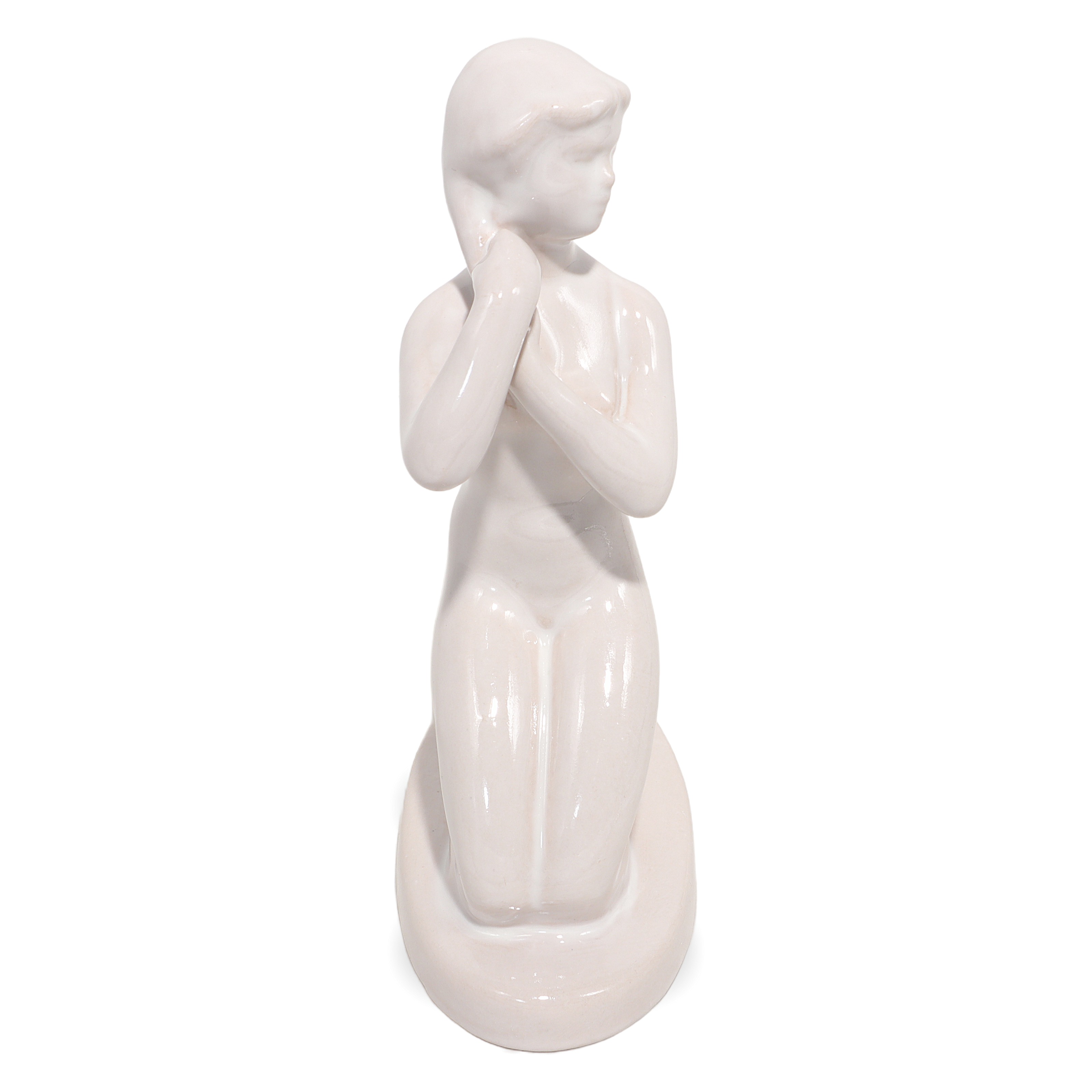 Bodrogkeresztur porcelain girl with braids vintage figurine, elegant white ceramic collectible statue