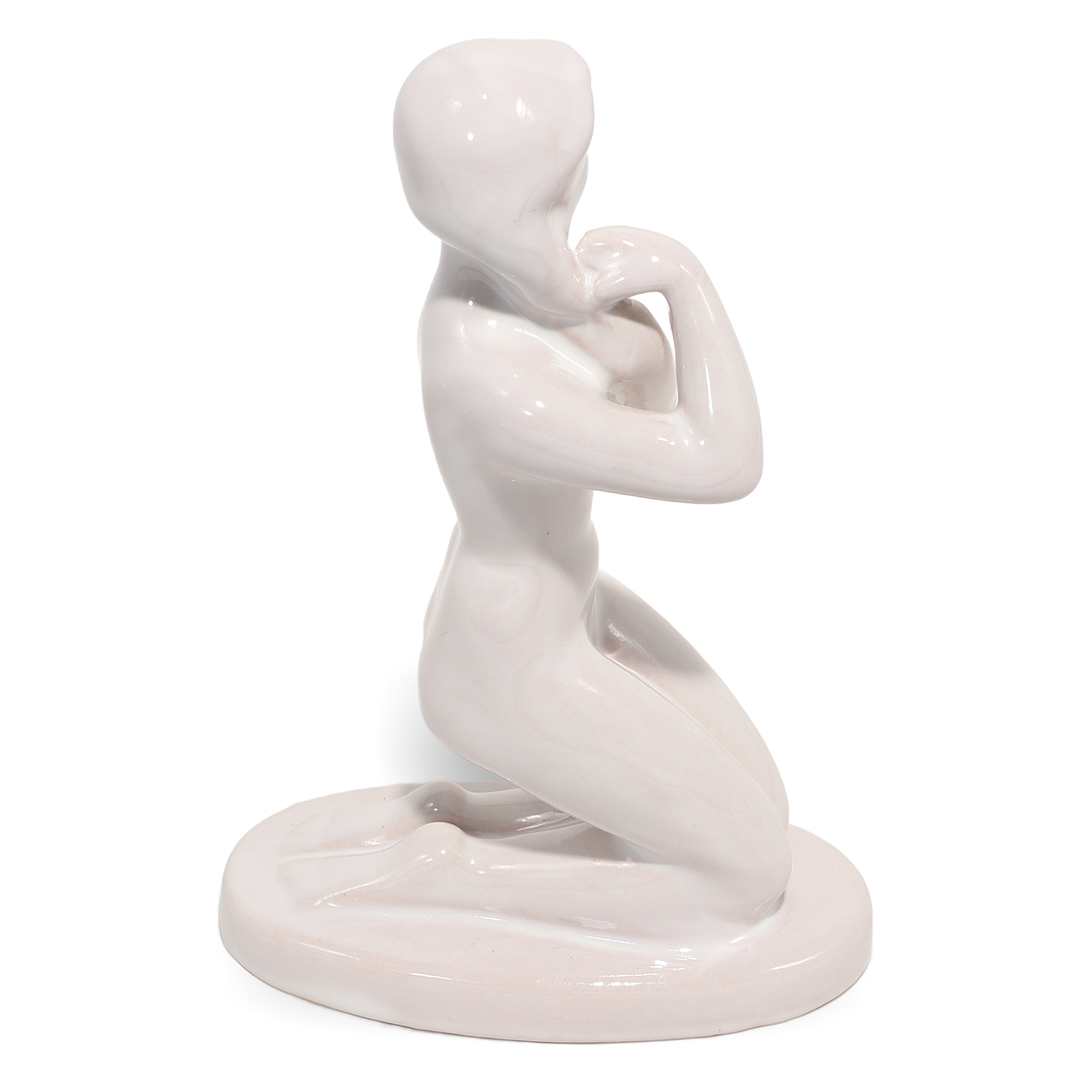 Bodrogkeresztur porcelain girl with braids vintage figurine detailed side view, collectible ceramic art statue