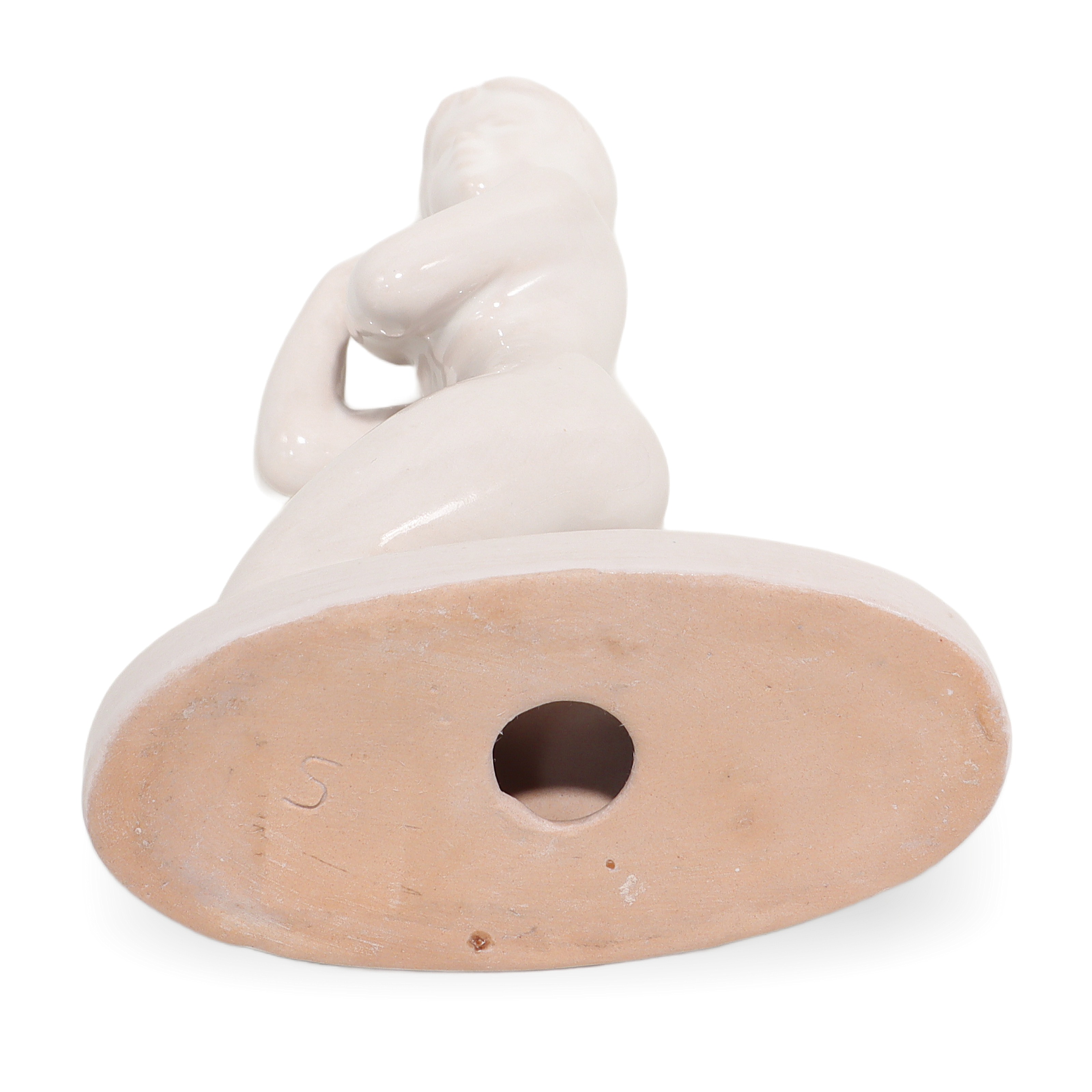 Bodrogkeresztur porcelain figurine base close up, vintage girl with braids, detailed underside of collectible porcelain statue