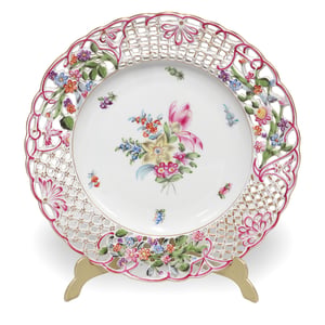 Herend openwork plate with colorful hand painted floral bouquet, porcelain decorative plate, collectible Hungarian porcelain dish