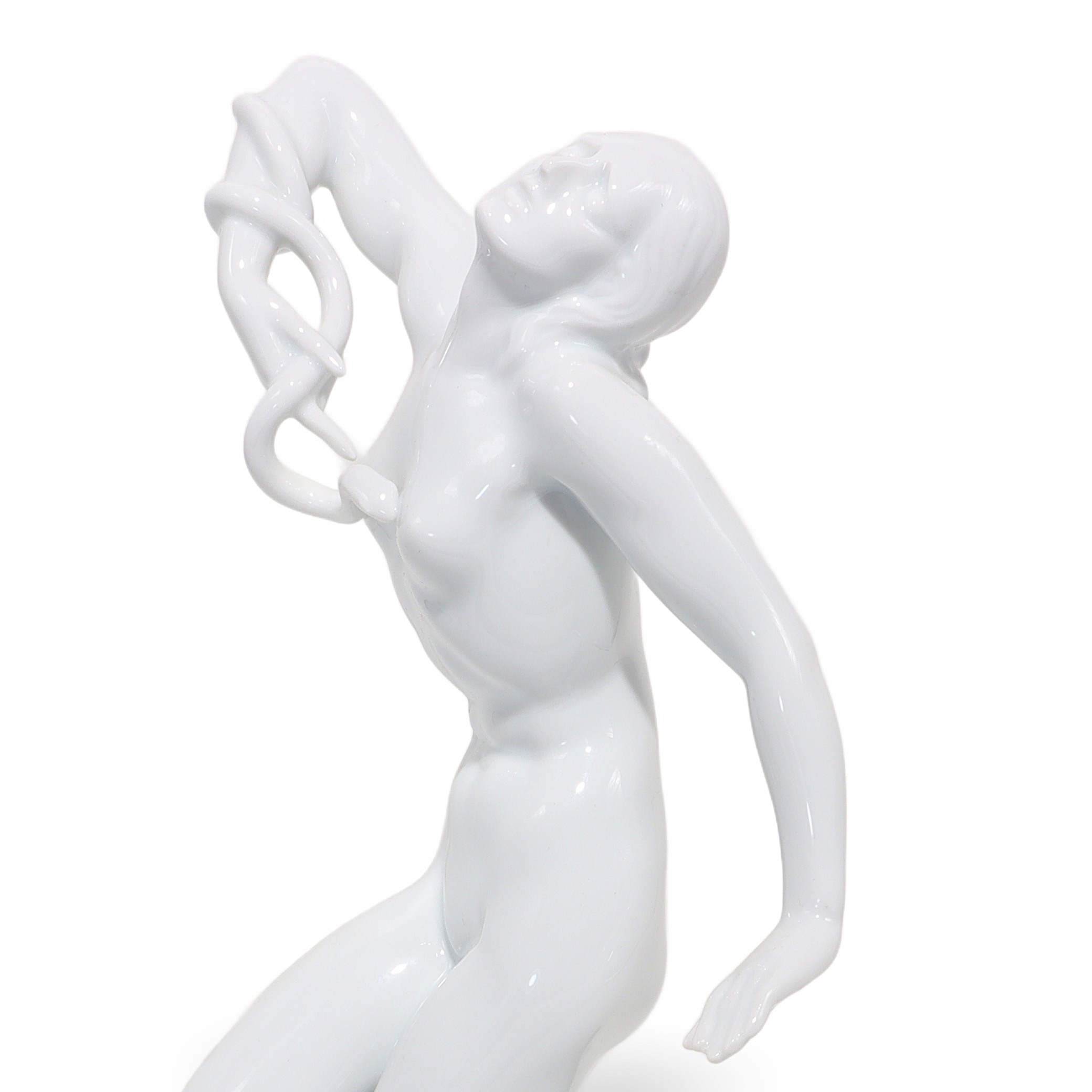 Herend Art Deco Cleopatra white porcelain statue close up, elegant female figure with snake, luxury collectible home decor