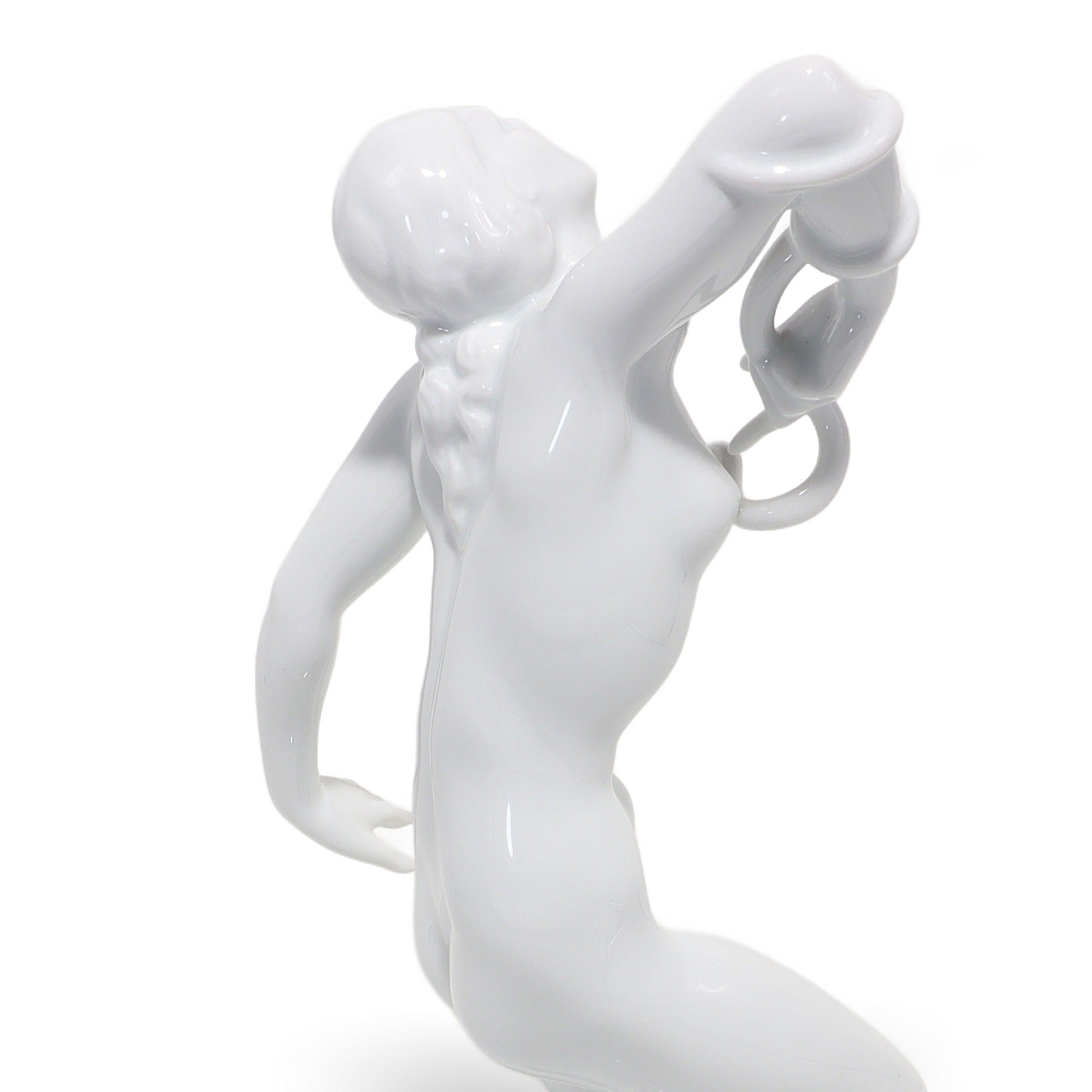 Herend Art Deco Cleopatra porcelain statue close up, elegant white ceramic figurine detailed craftsmanship