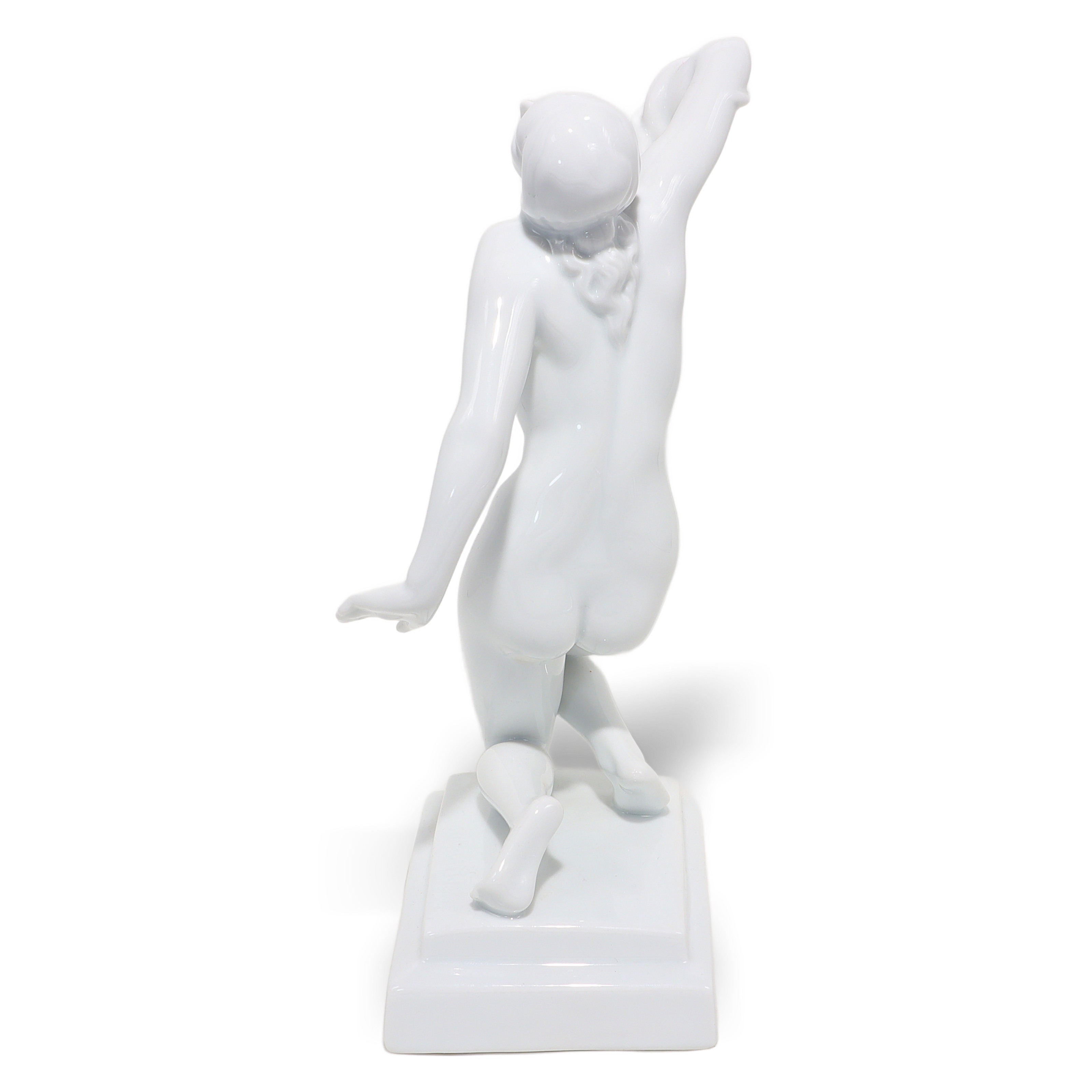 Herend Art Deco Cleopatra white porcelain statue detailed back view, luxury collectible figurine