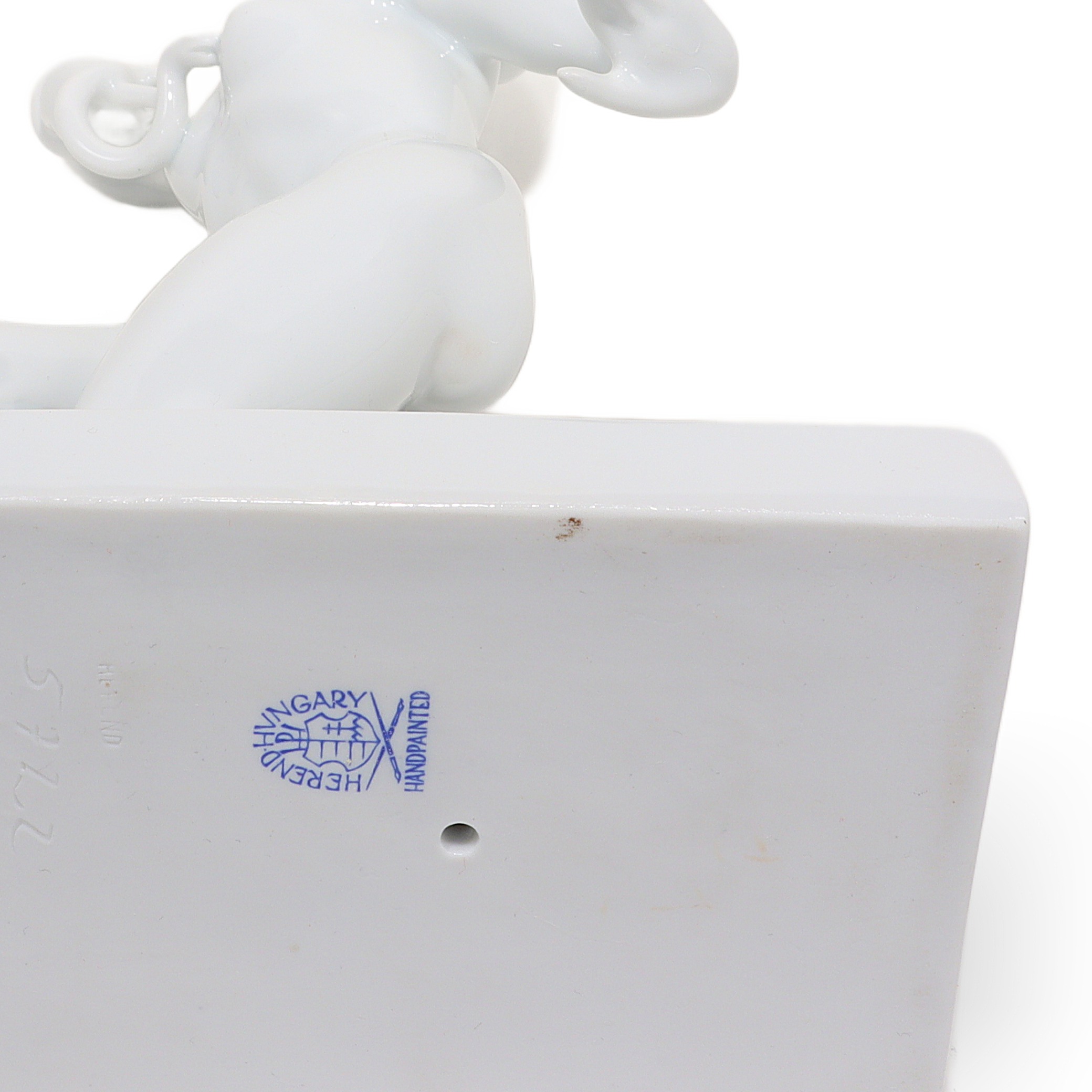 Herend Cleopatra art deco porcelain statue base close up with Hungary hallmark and handcrafted stamp