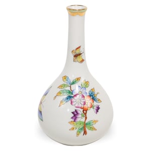 Herend Queen Victoria bud vase with hand-painted floral and butterfly pattern, fine porcelain collectible decor