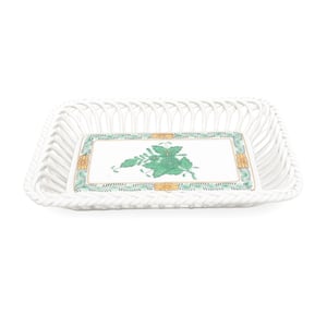 Herend openwork centerpiece Apponyi Green pattern Chinese Bouquet porcelain basket with floral design detailed view
