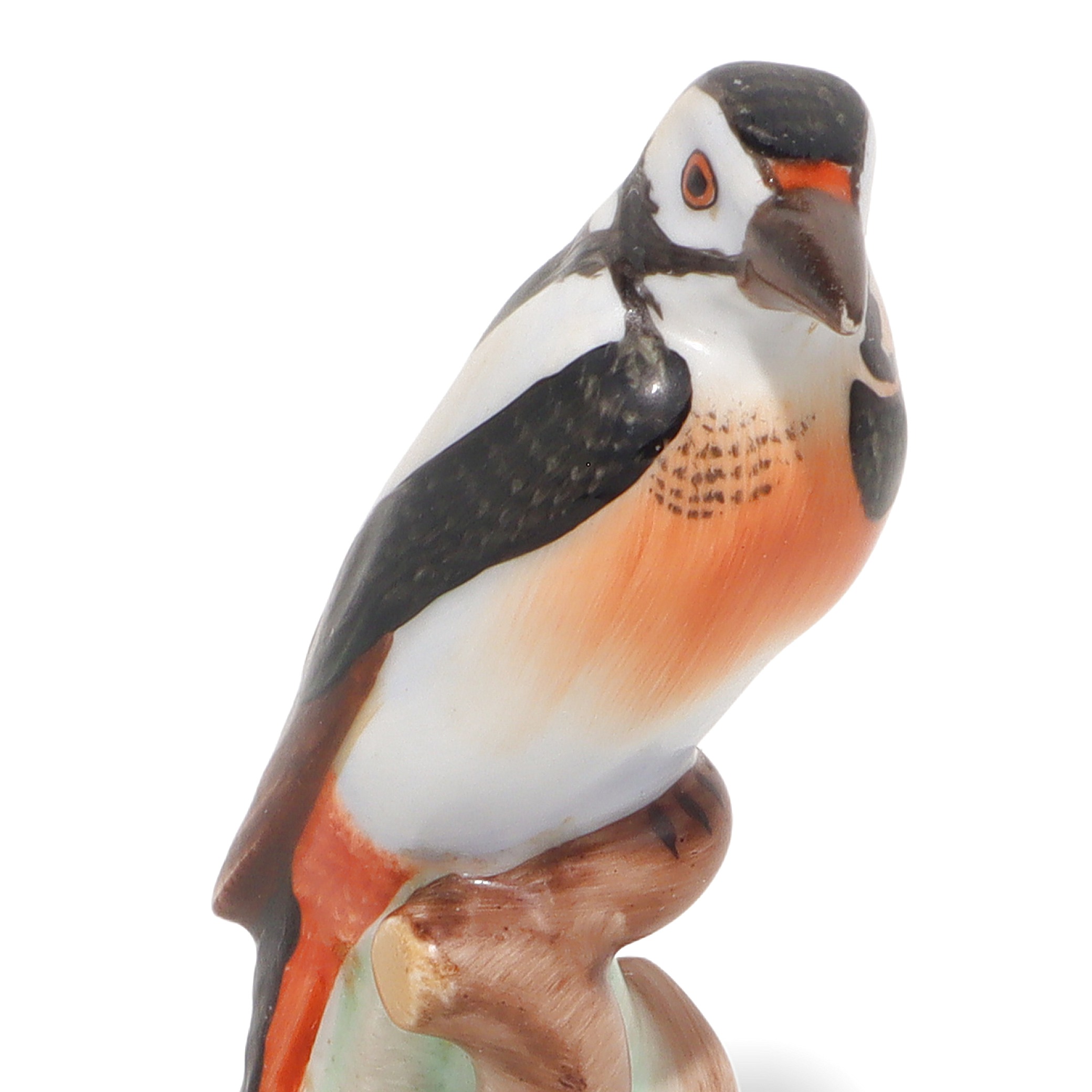 Herend porcelain bird figurine close up, hand painted woodpecker vintage collectible, detailed craftsmanship