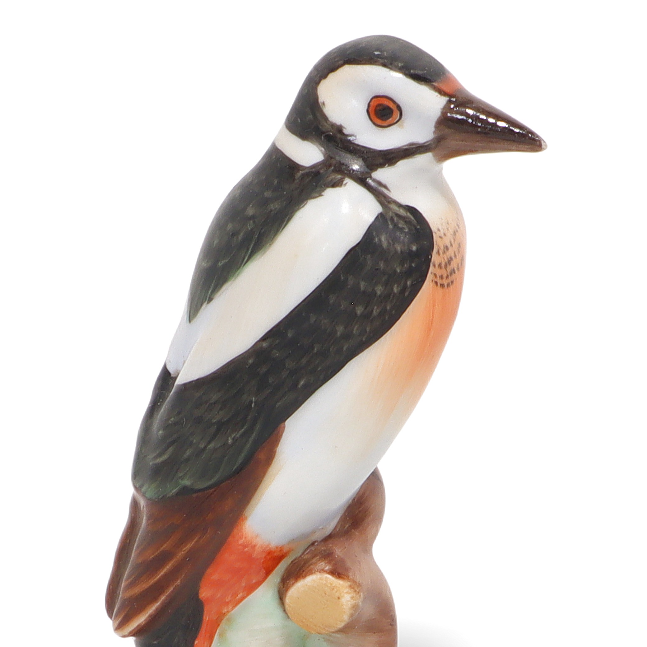 Herend porcelain bird figurine close up, hand painted woodpecker vintage collectible detailed view