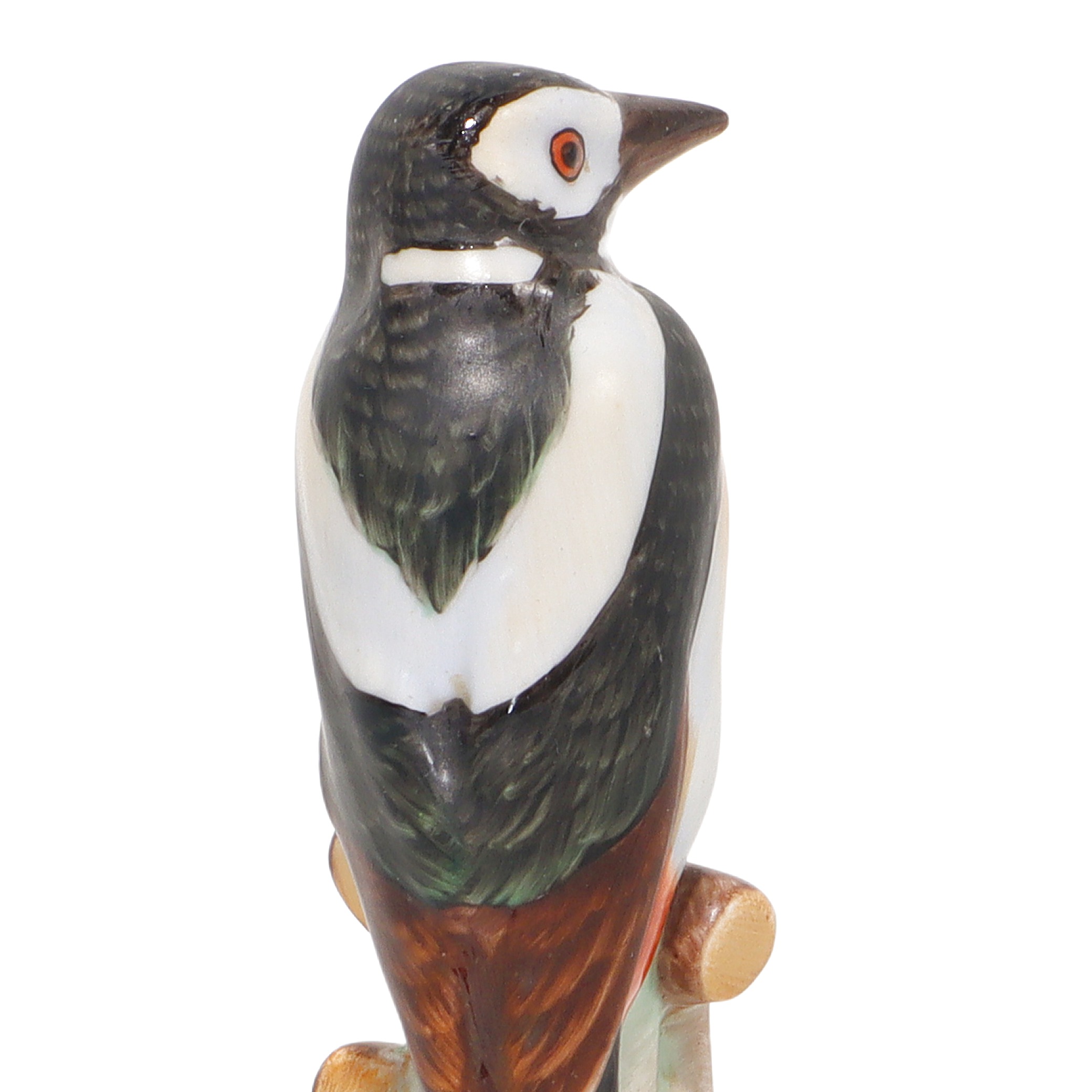 Herend porcelain bird figurine close up, hand painted woodpecker vintage collectible detailed view
