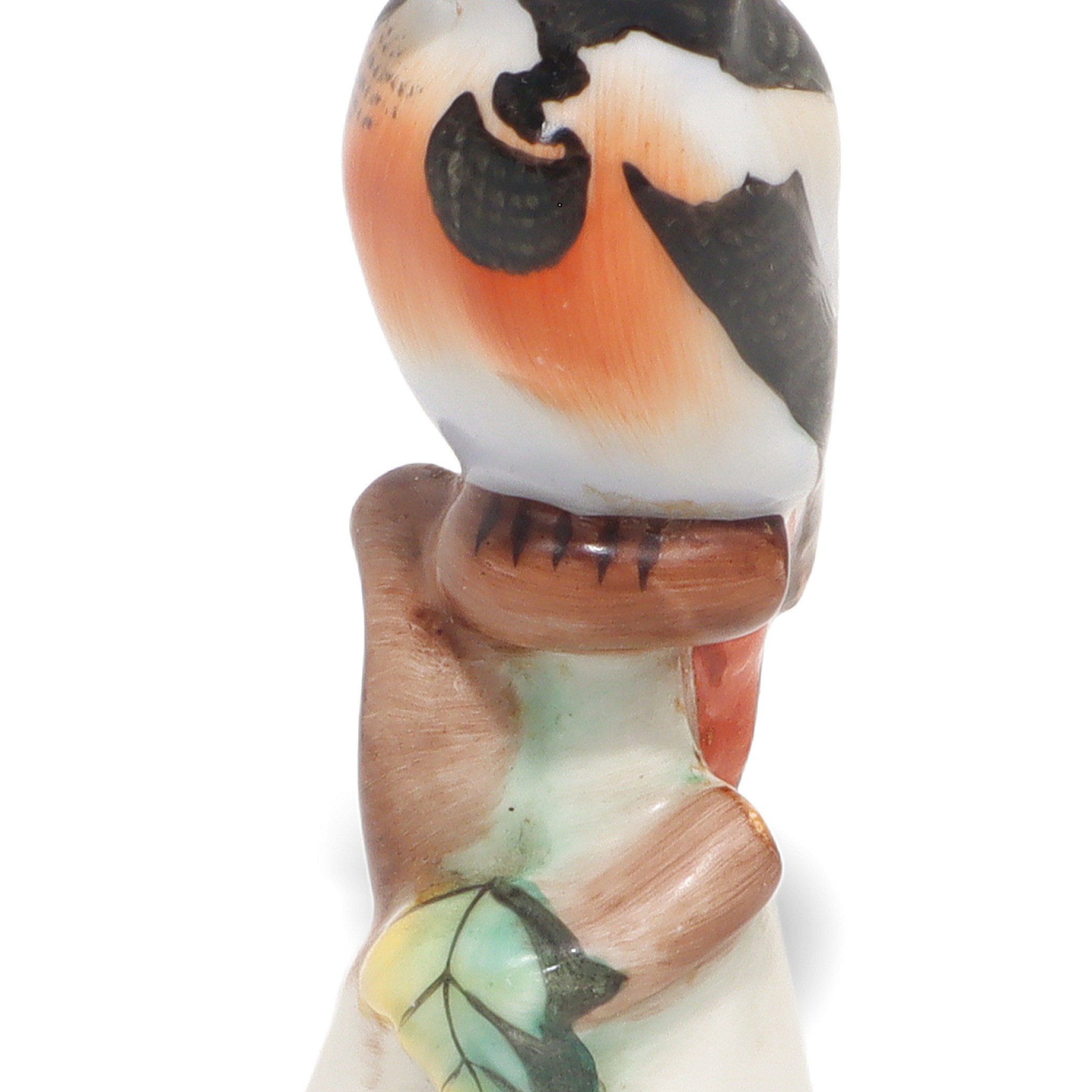 Herend porcelain bird figurine close up, hand painted vintage woodpecker collectible detailed view