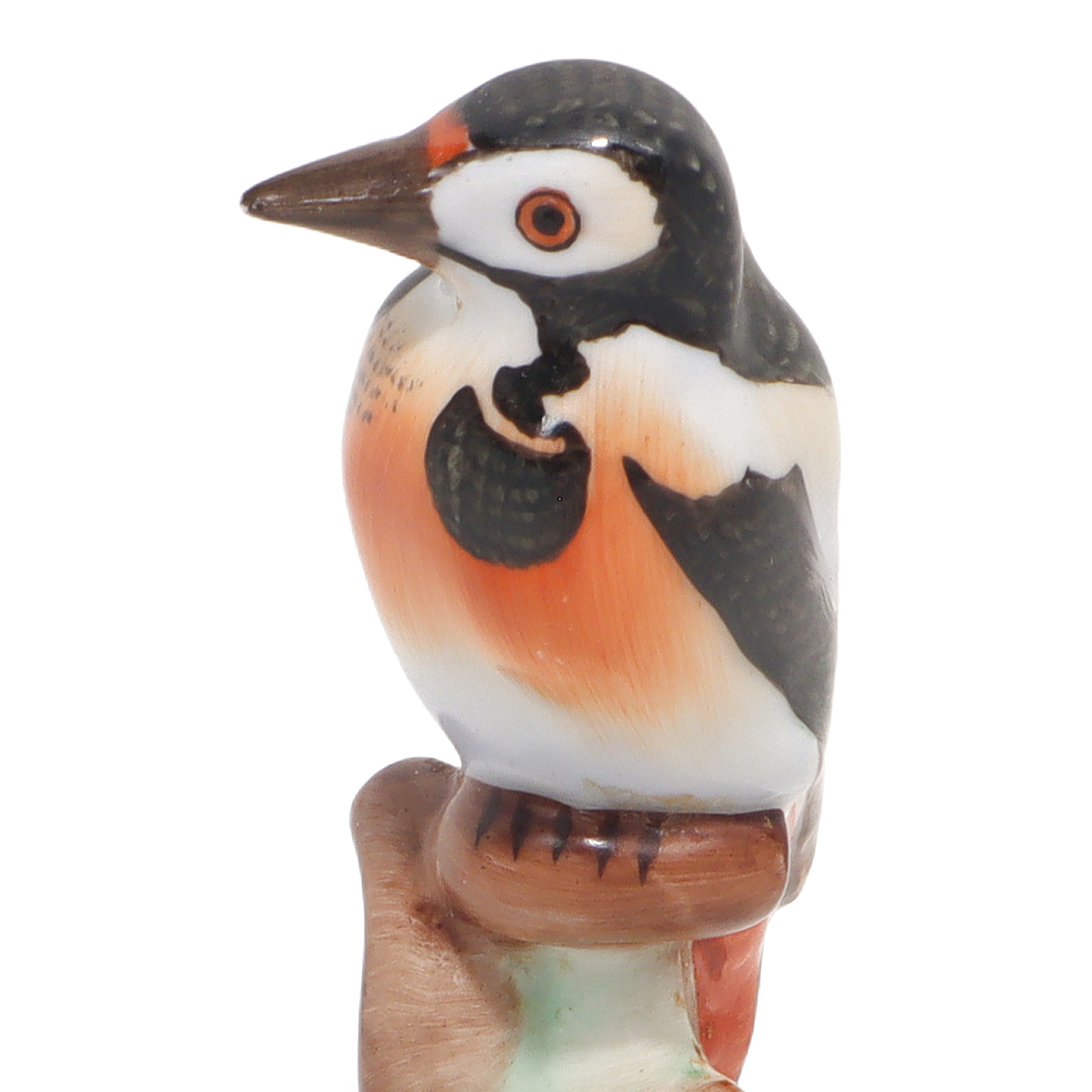 Herend porcelain bird figurine close up, hand painted woodpecker vintage collectible detailed view