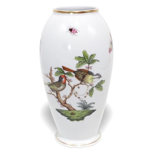 Herend Rothschild Bird porcelain vase with hand-painted birds and gold rim, luxury collectible European decorative art