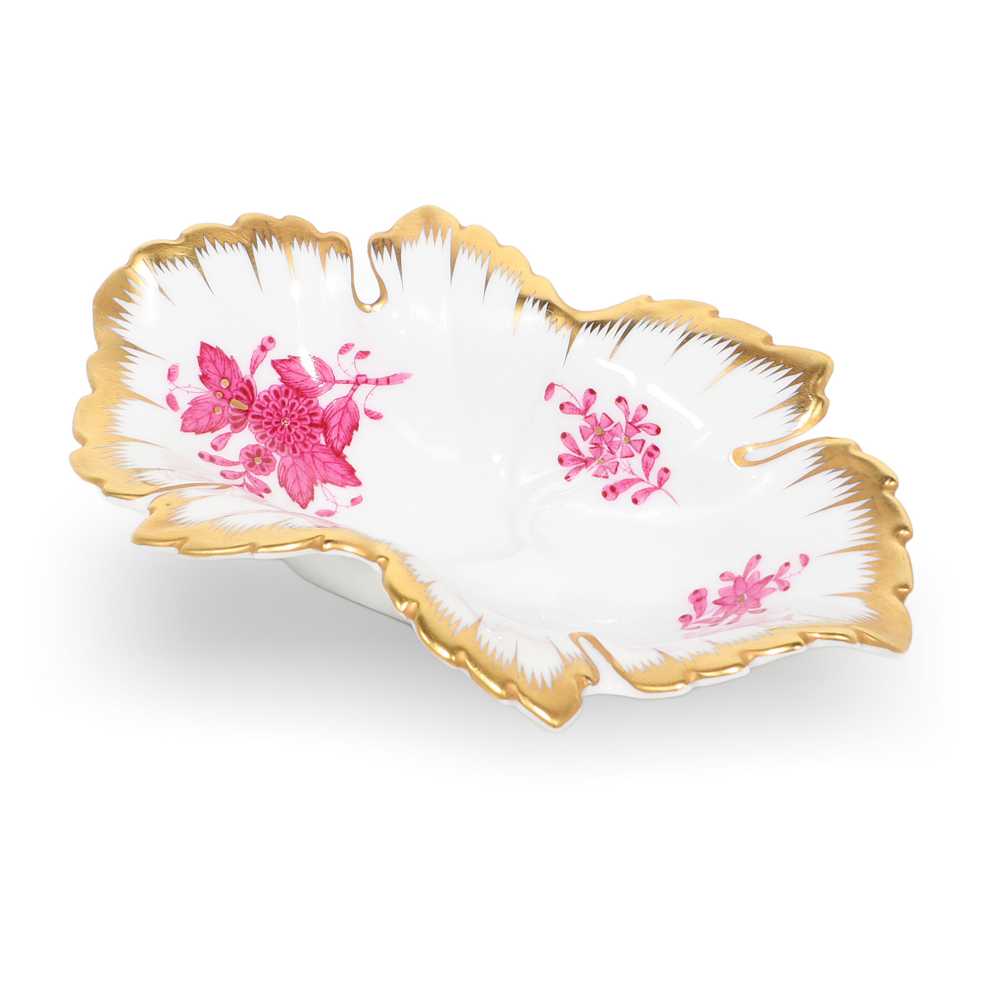 Luxury jewelry tray porcelain with gold edge and pink floral pattern, elegant decorative accessory for vanity or dresser