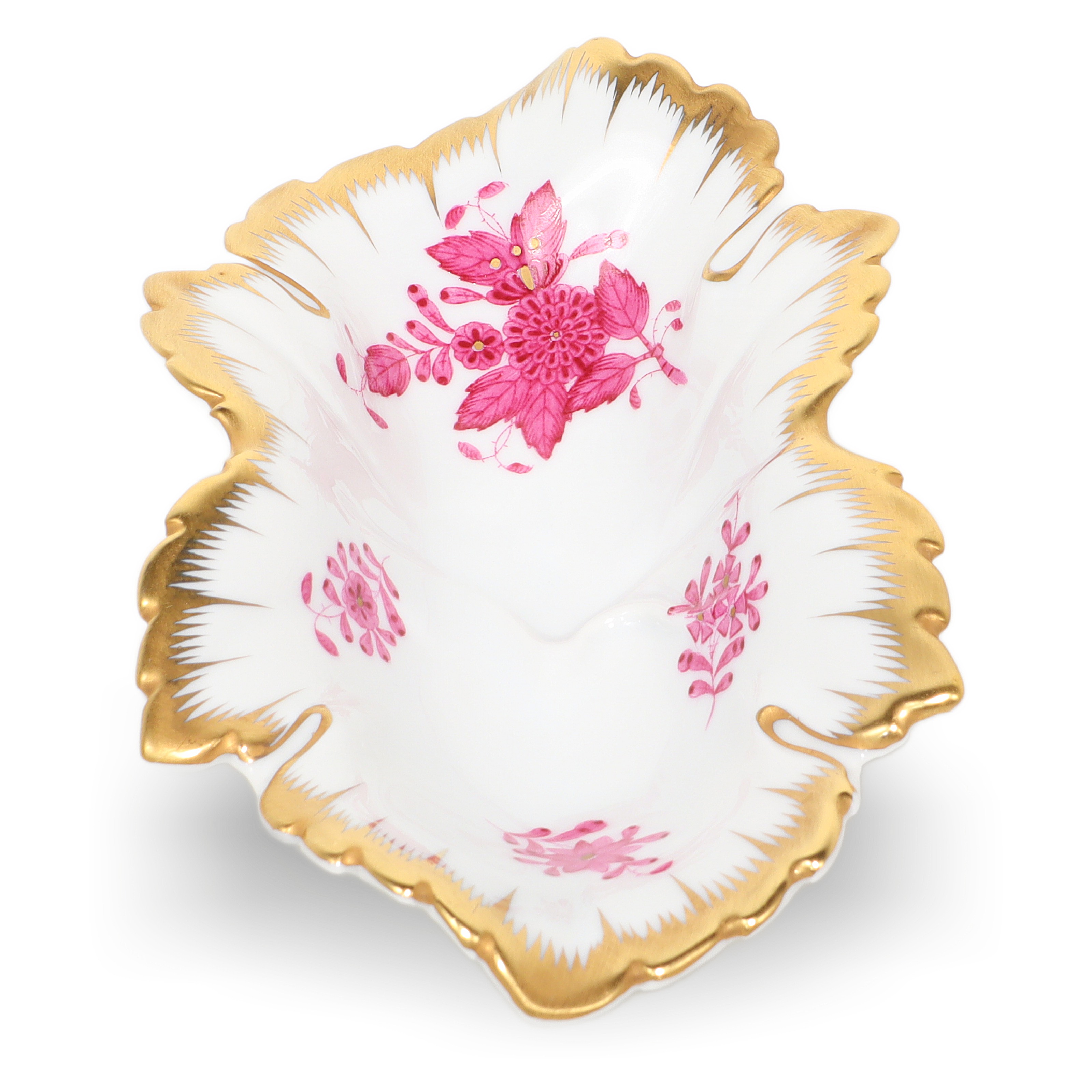 Porcelain jewelry tray, luxury gold edge, pink floral pattern, elegant decorative accessory