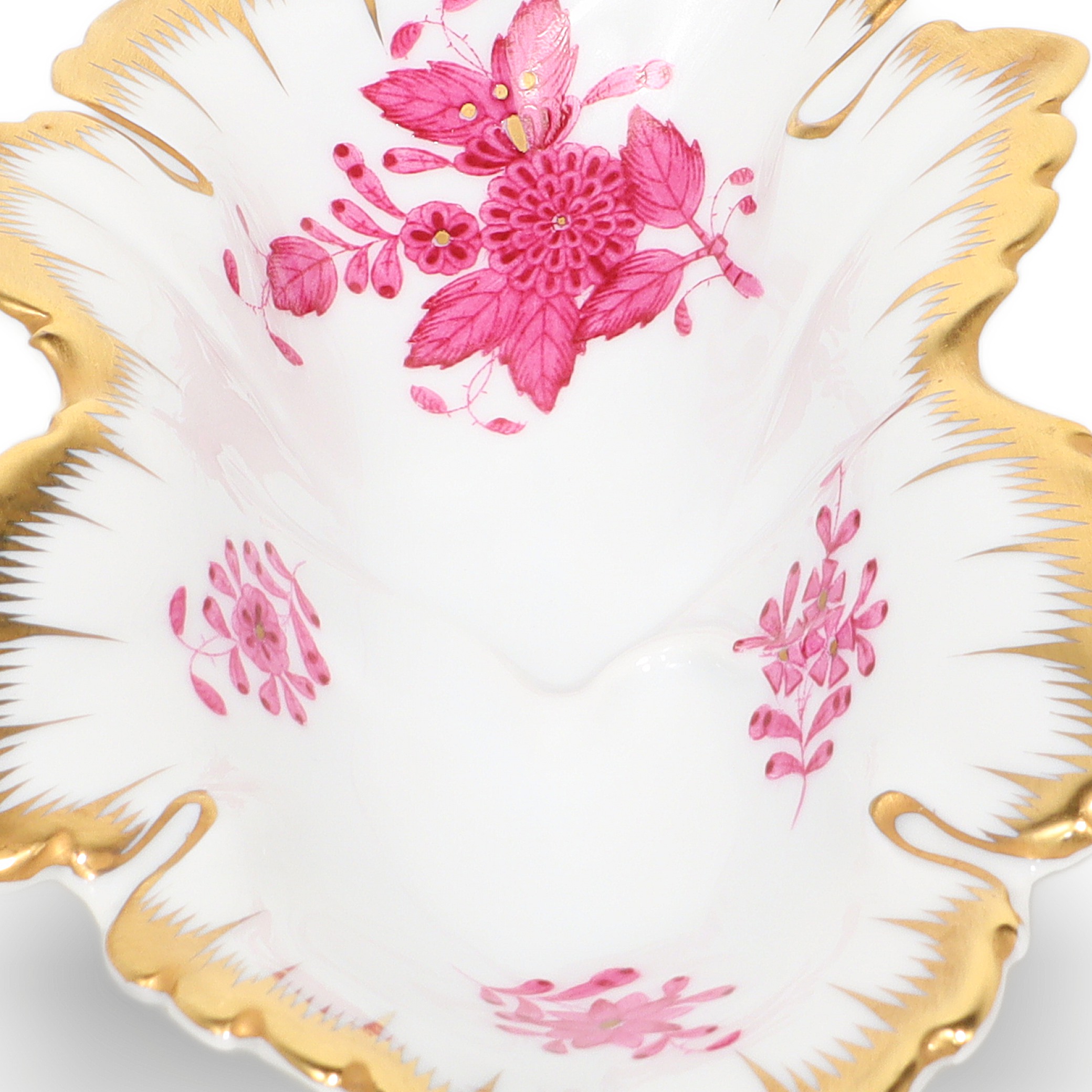 Luxury jewelry tray close up, porcelain dish with gold rim and pink floral pattern, elegant decorative accessory