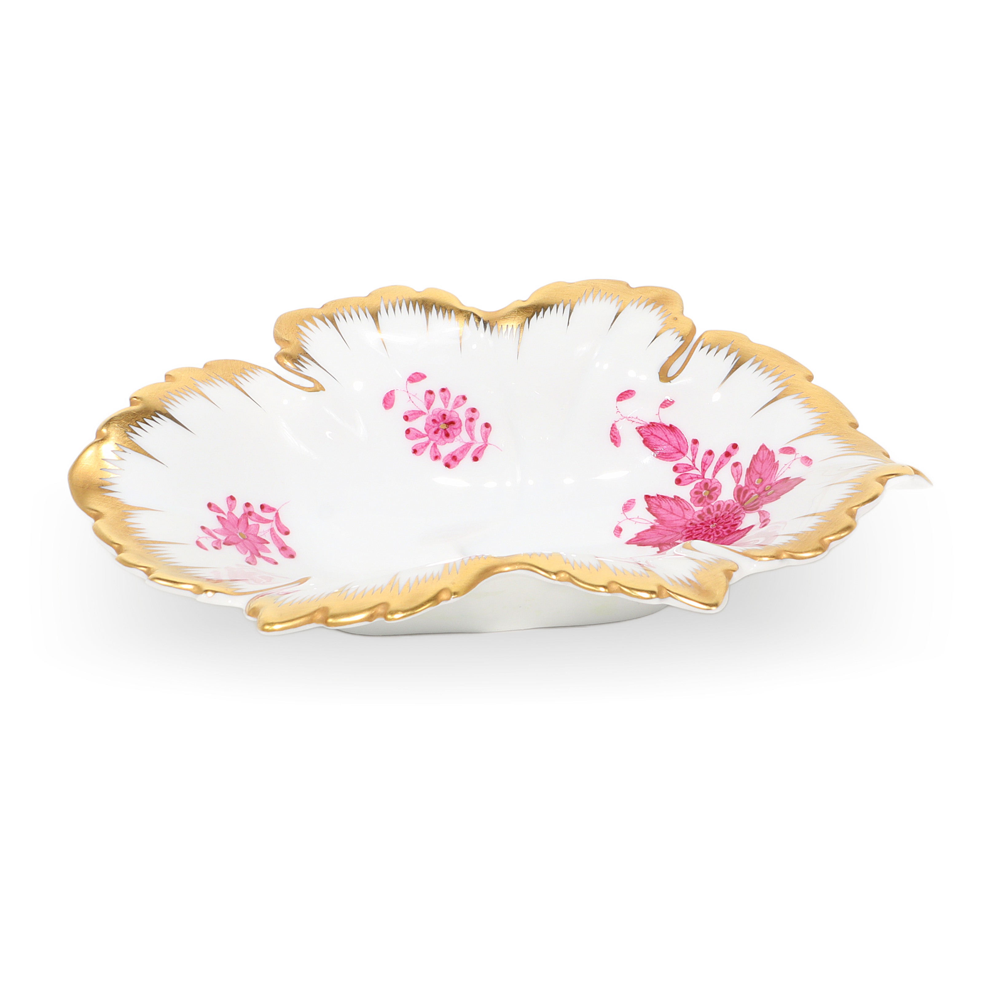 Luxury jewelry tray Herend porcelain pink floral pattern gold edge elegant decorative dish for accessories