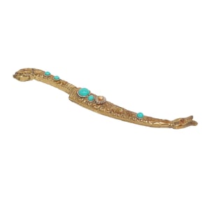 Brass letter opener Turkish knife with turquoise stones, vintage ornate design, collectible desk accessory