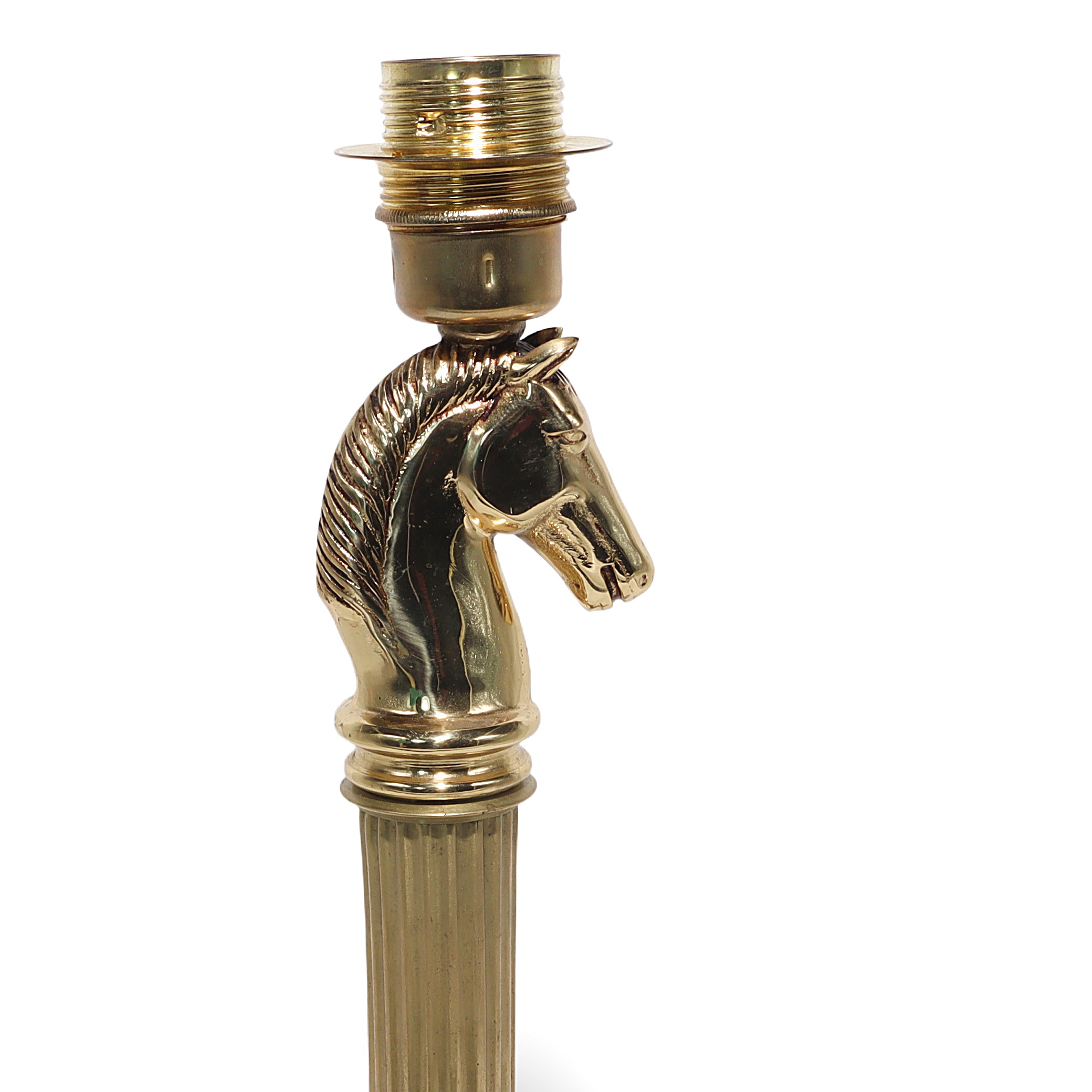 Bronze horse head lamp base close up, vintage decorative lighting detail
